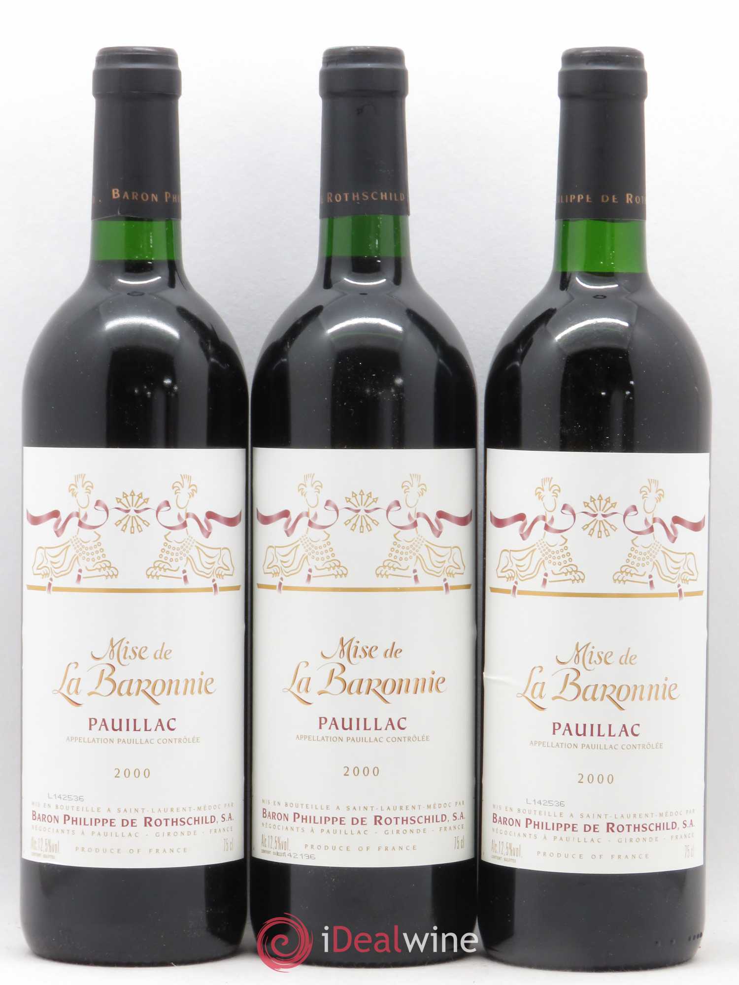 Pauillac Mise De La Baronnie Baron Philipe De Rothschild 2000 - Posten von 3 Flaschen - 0