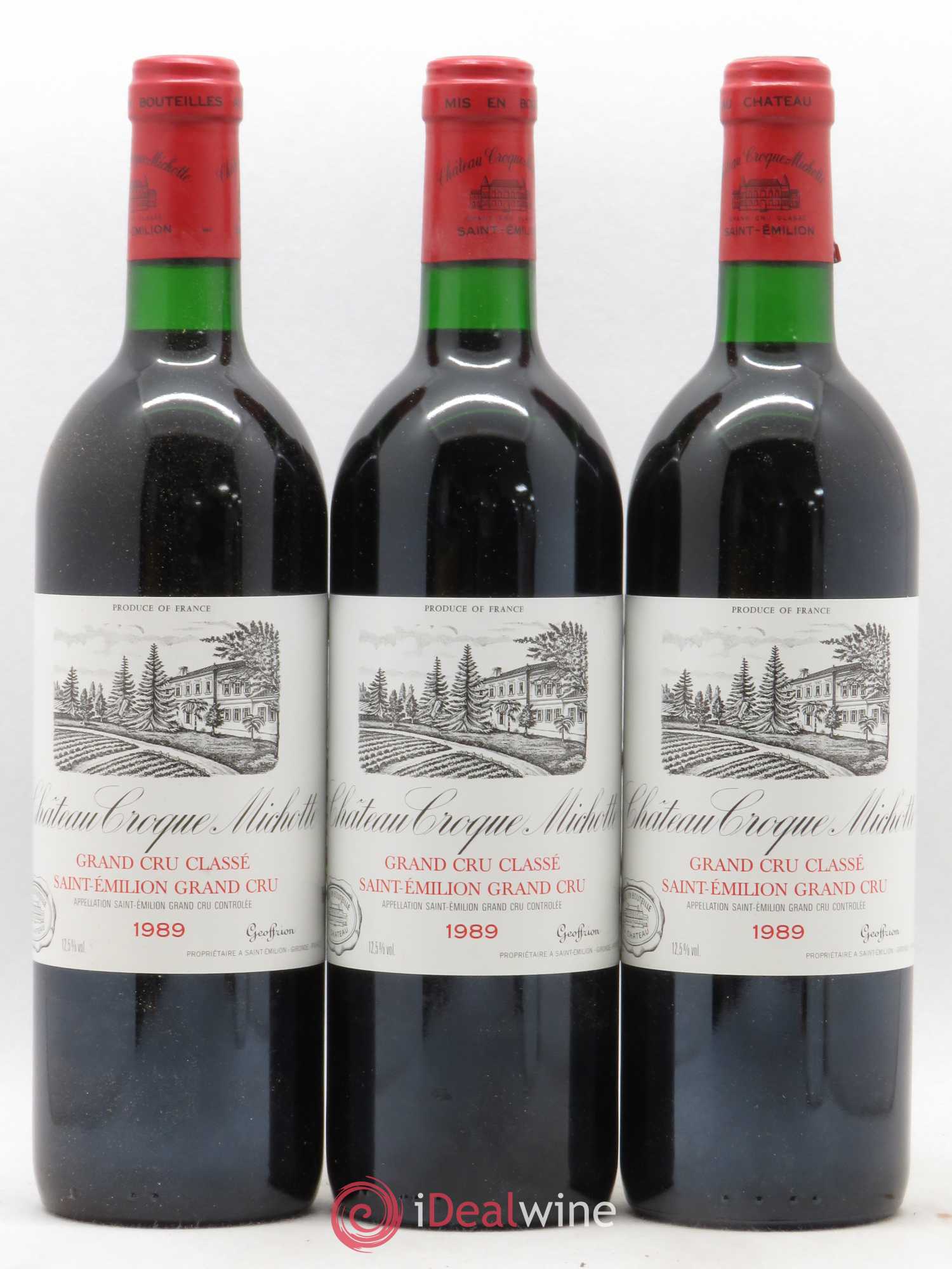 Château Croque Michotte 1989 - Lot de 3 bouteilles - 0