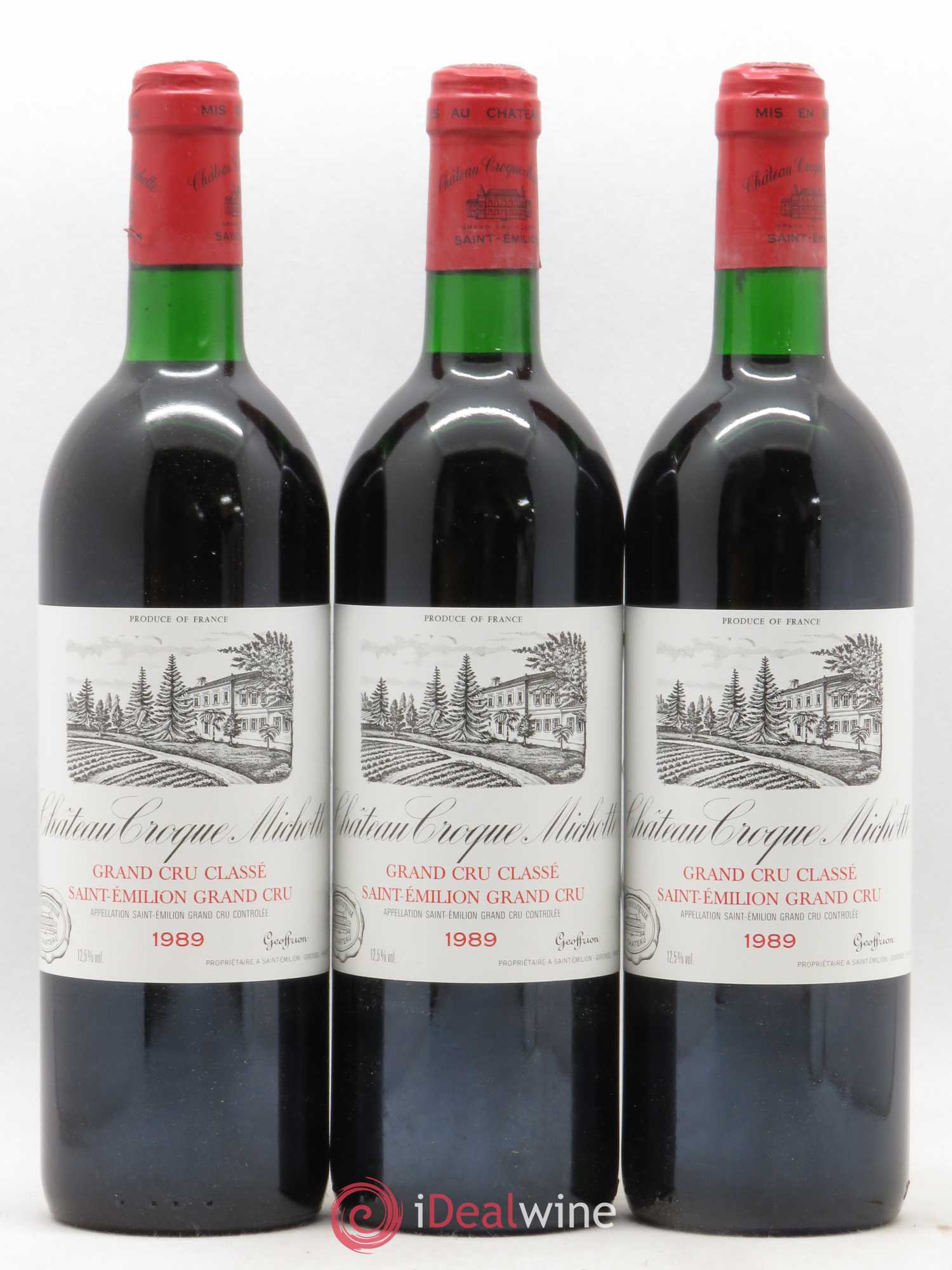 Château Croque Michotte 1989 - Lot de 3 bouteilles - 0