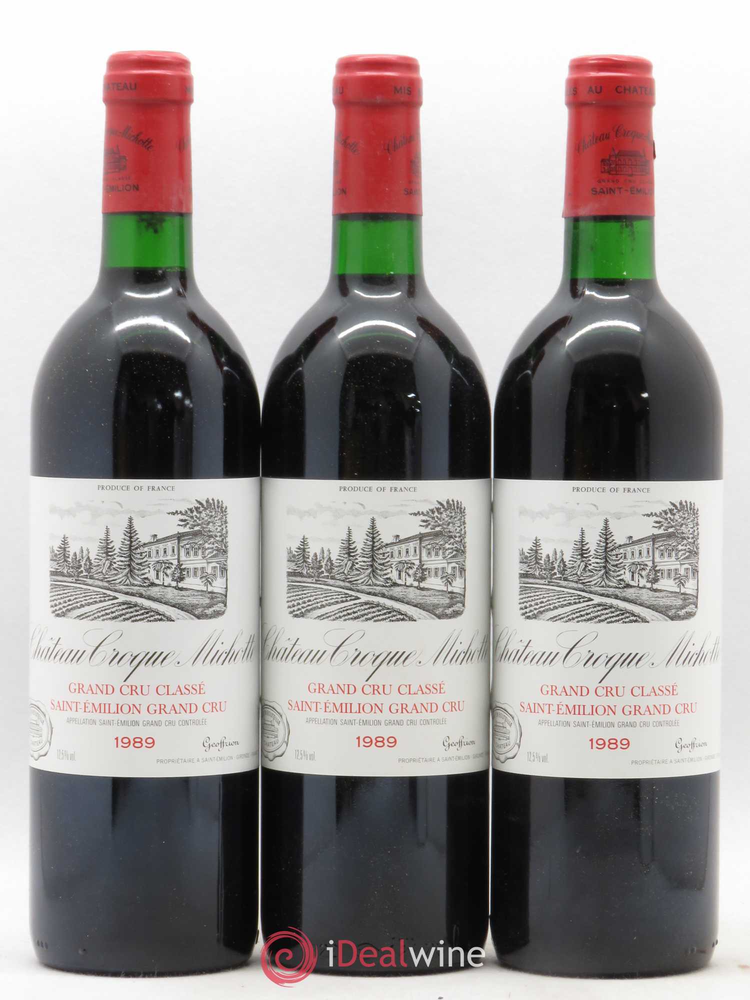 Château Croque Michotte 1989 - Lot de 3 bouteilles - 0