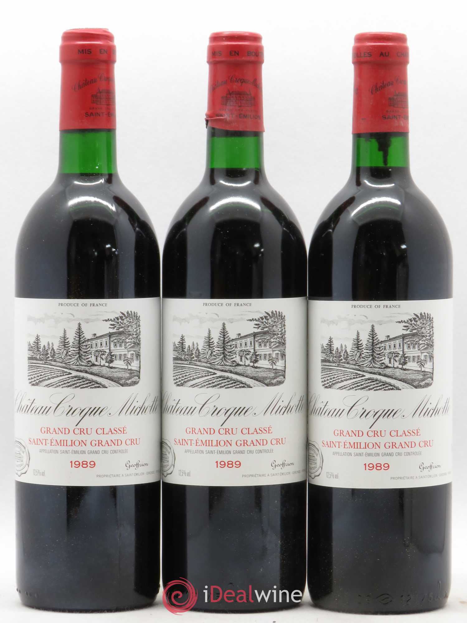 Château Croque Michotte 1989 - Lot de 3 bouteilles - 0