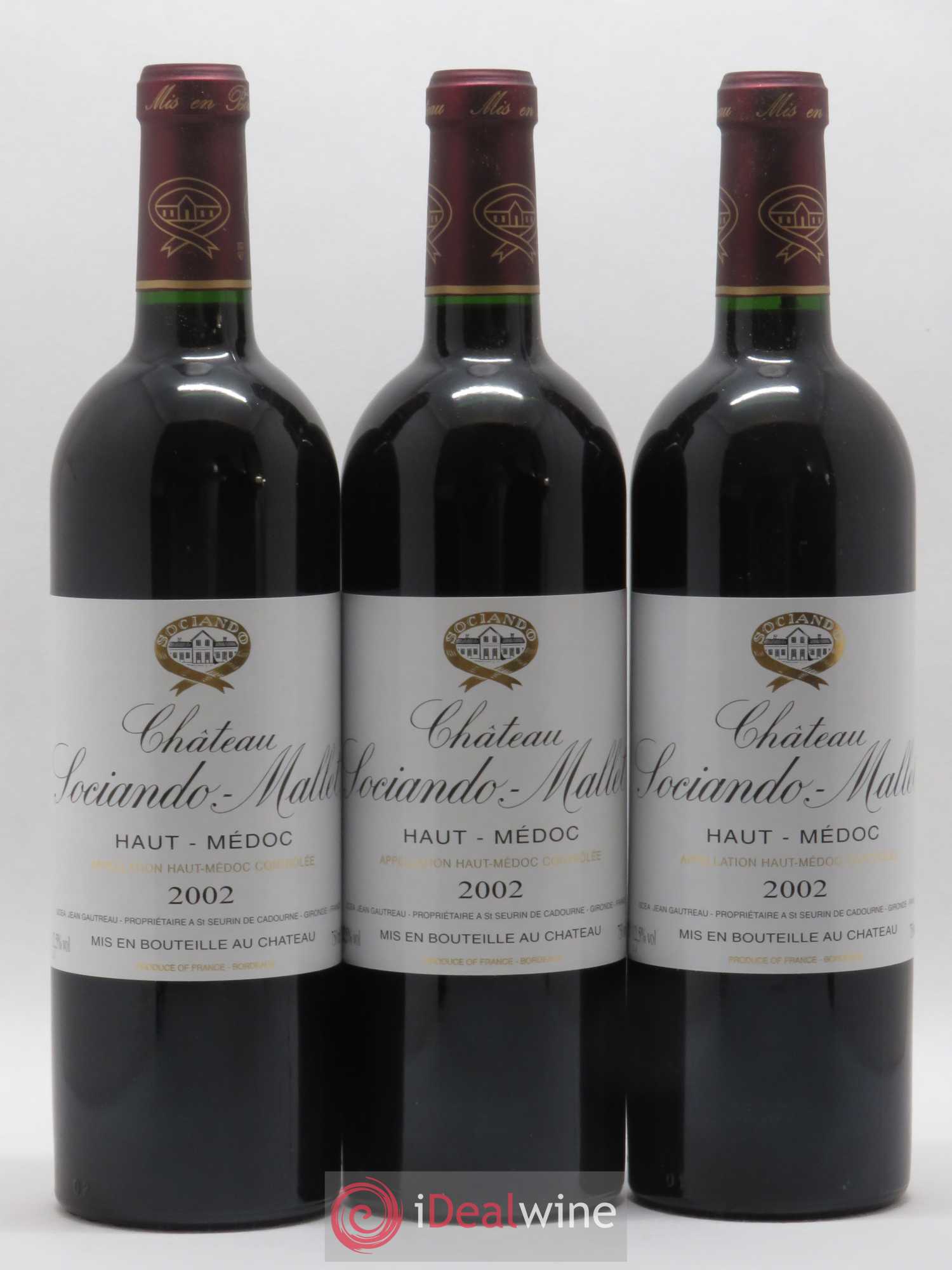 Château Sociando Mallet 2002 - Lot de 3 bouteilles - 0