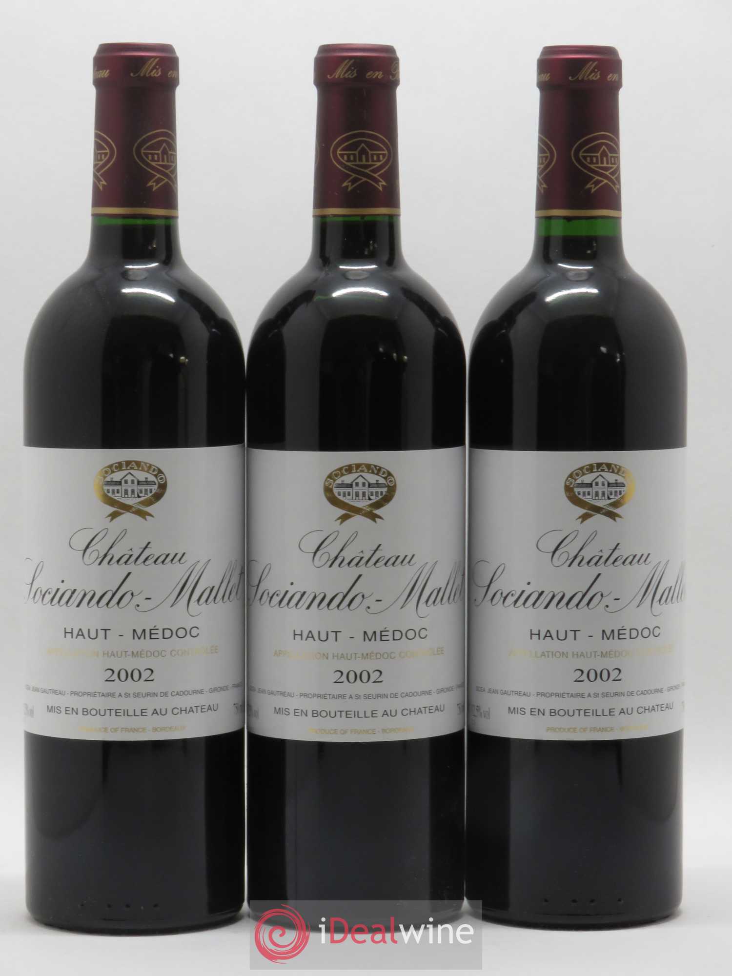 Château Sociando Mallet 2002 - Lot de 3 bouteilles - 0