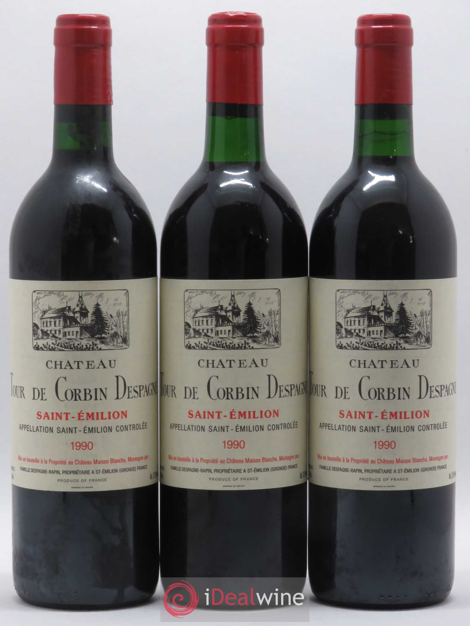 Saint-Émilion Château Tour De Corbin Despagne 1990 - Posten von 3 Flaschen - 0