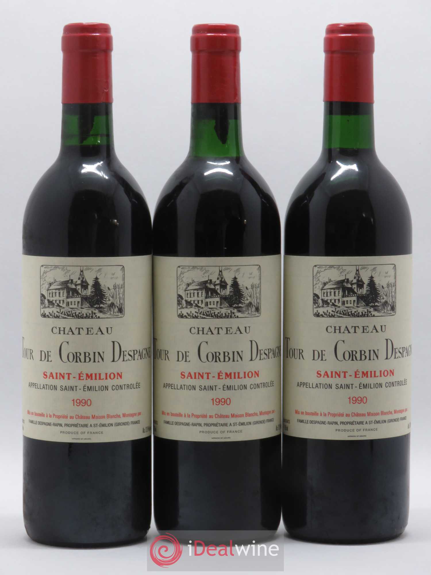 Saint-Émilion Château Tour De Corbin Despagne 1990 - Posten von 3 Flaschen - 0