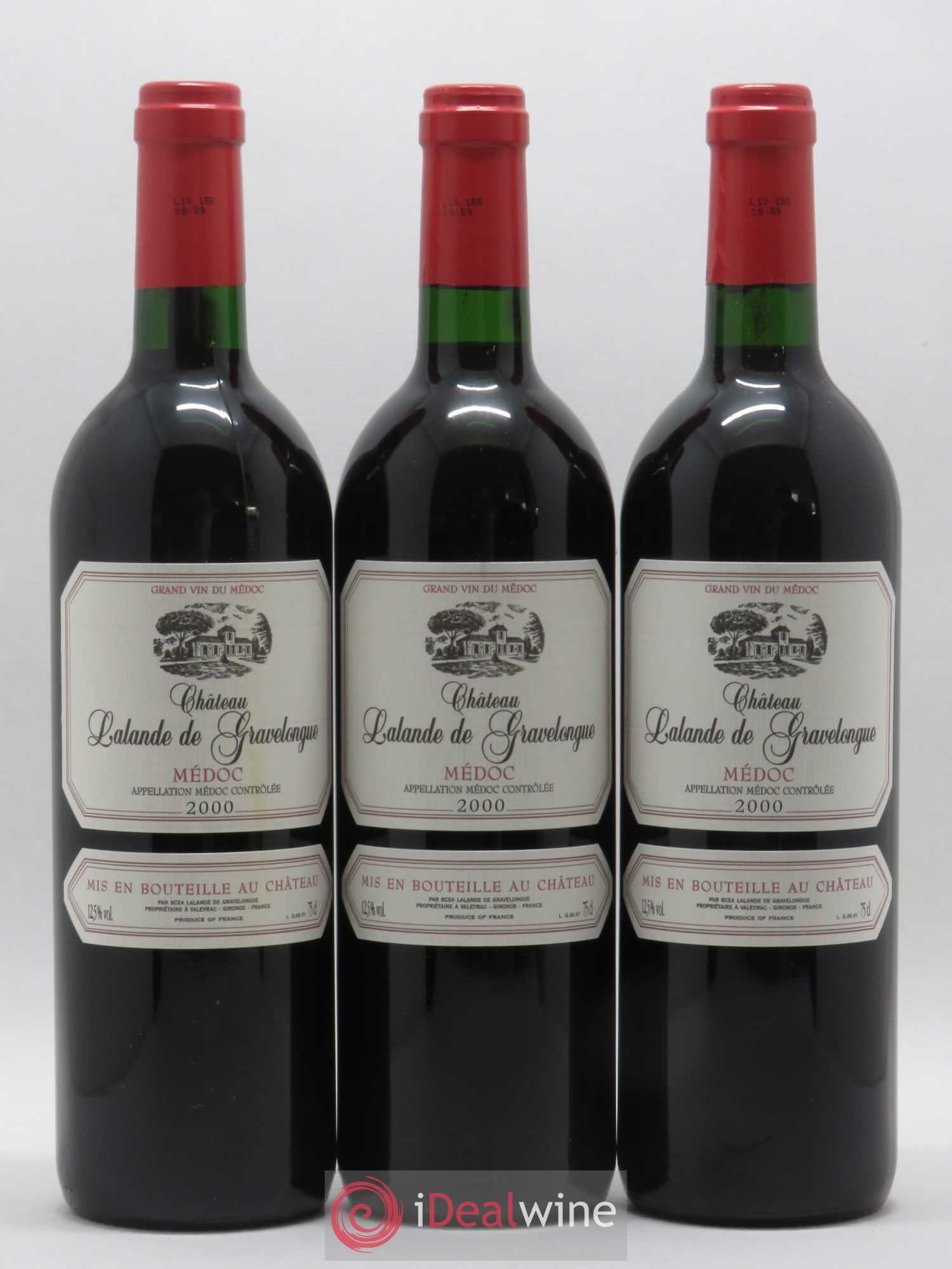 Médoc Château Lalande De Gravelongue 2000 - Lot de 3 bouteilles - 0