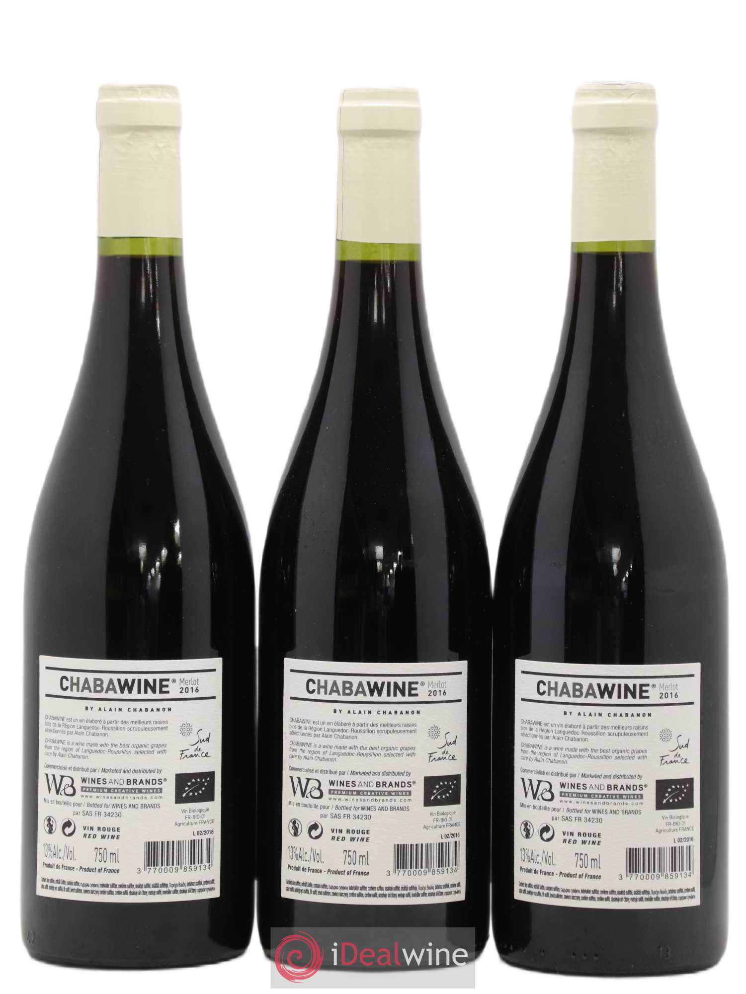 Languedoc Chabawine Merlot Alain Chabanon (sans prix de réserve) 2016 - Lot de 3 bouteilles - 1