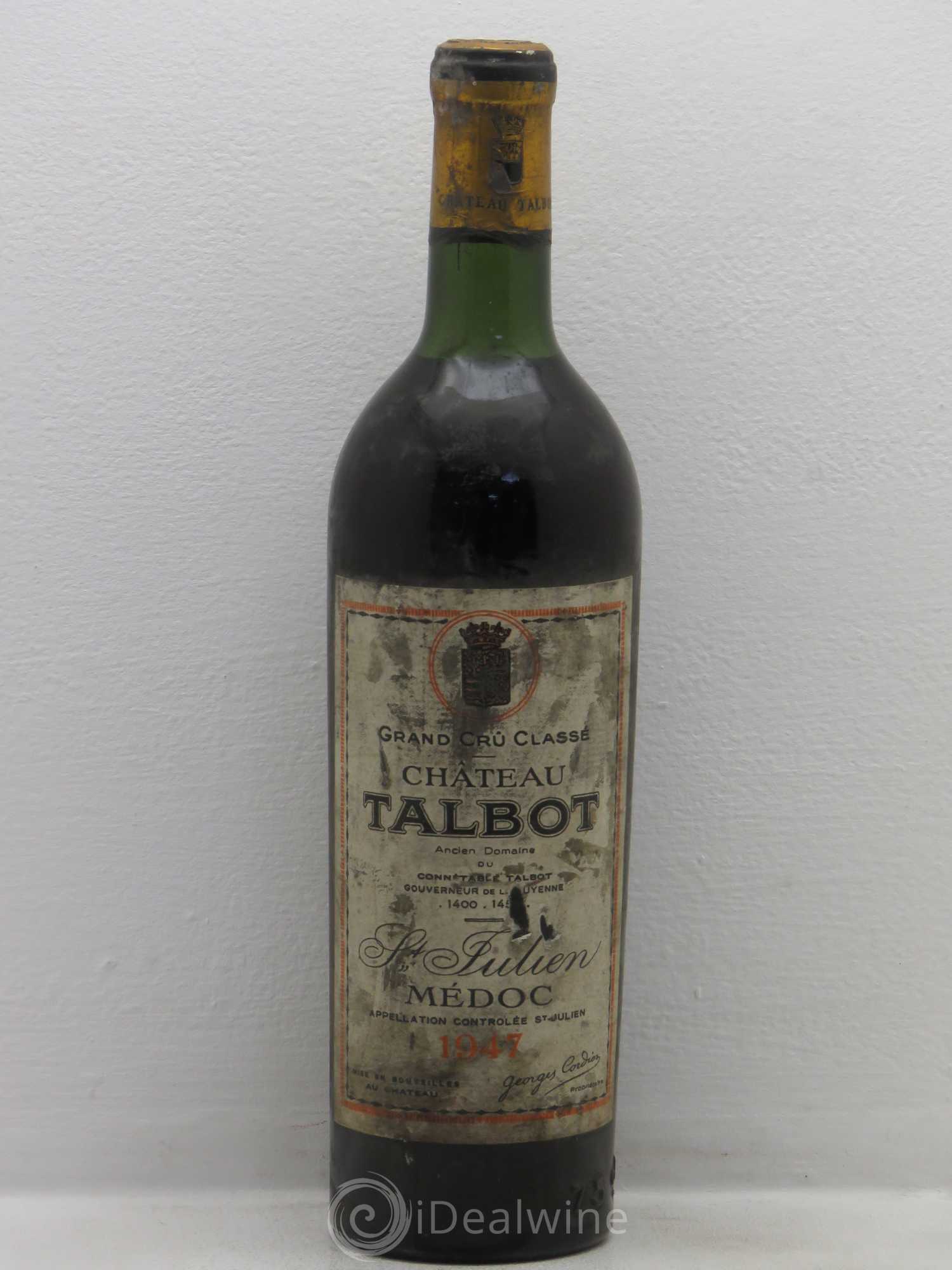 Château Talbot 4ème Grand Cru Classé 1947 - Lot de 1 bouteille - 0