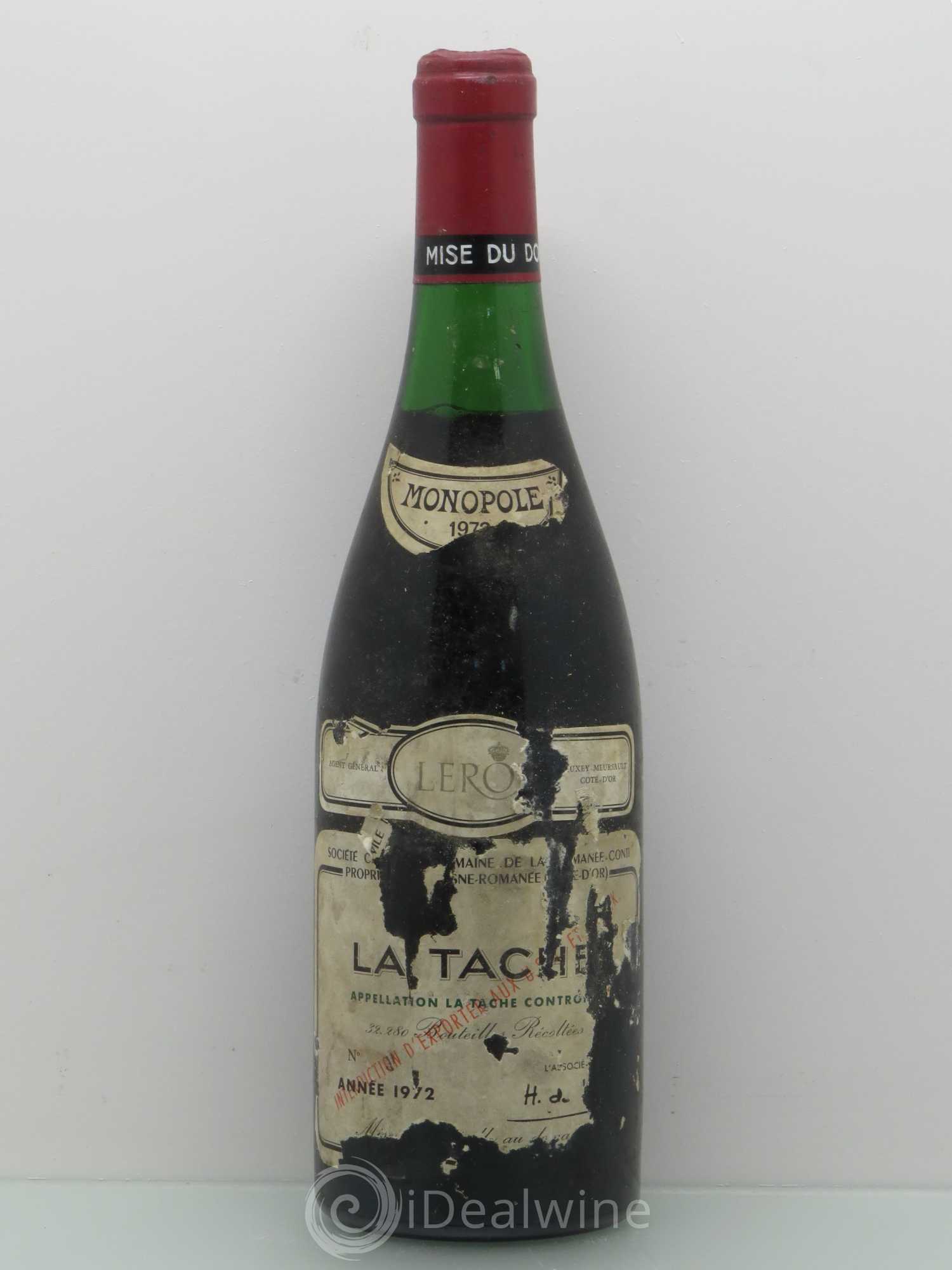 La Tâche Grand Cru Domaine de la Romanée-Conti 1972 - Lot de 1 bouteille - 0