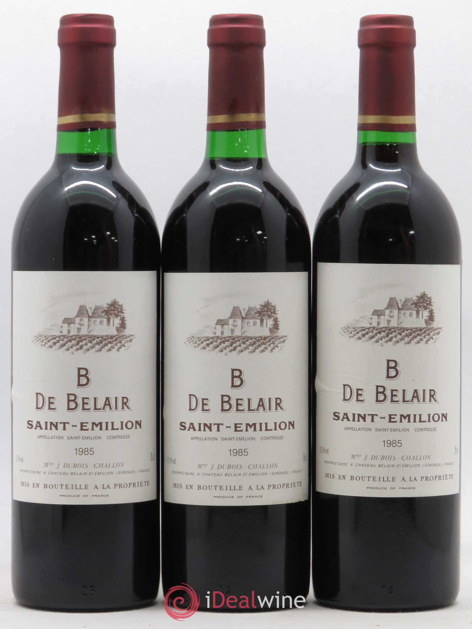 Saint-Émilion B de Belair 1985 - Posten von 3 Flaschen - 0