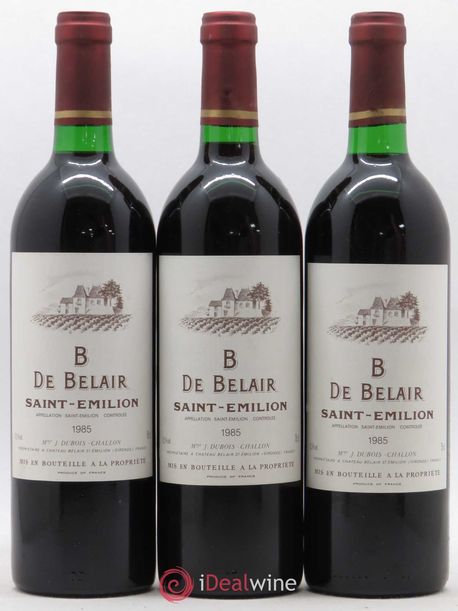 Saint-Émilion B de Belair 1985 - Posten von 3 Flaschen - 0