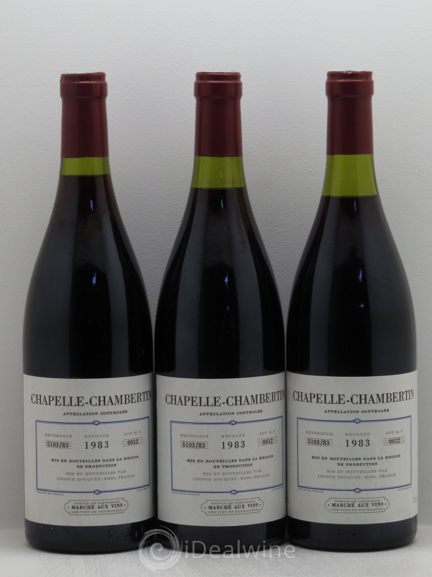 Chapelle-Chambertin Grand Cru Marché aux Vins Léonce Boquet 1983 - Posten von 3 Flaschen - 0