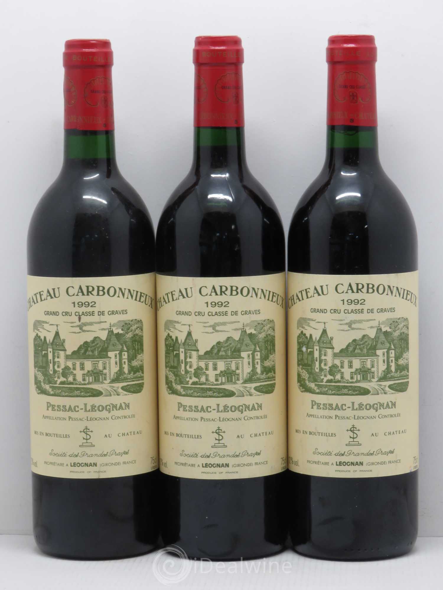 Château Carbonnieux Cru Classé de Graves 1992 - Lot de 3 bouteilles - 0
