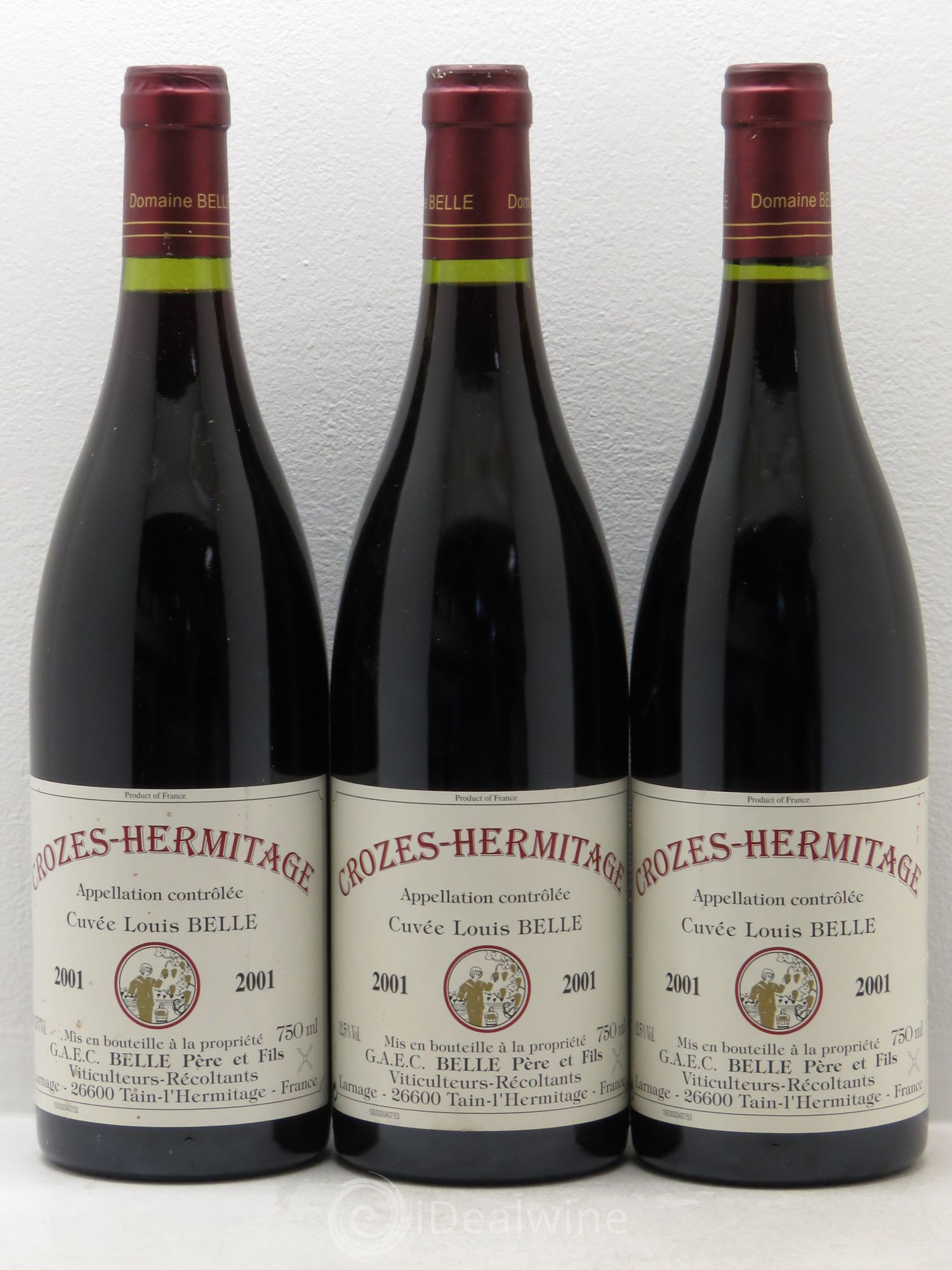 Crozes-Hermitage Louis Belle Belle et fils 2001 - Posten von 3 Flaschen - 0