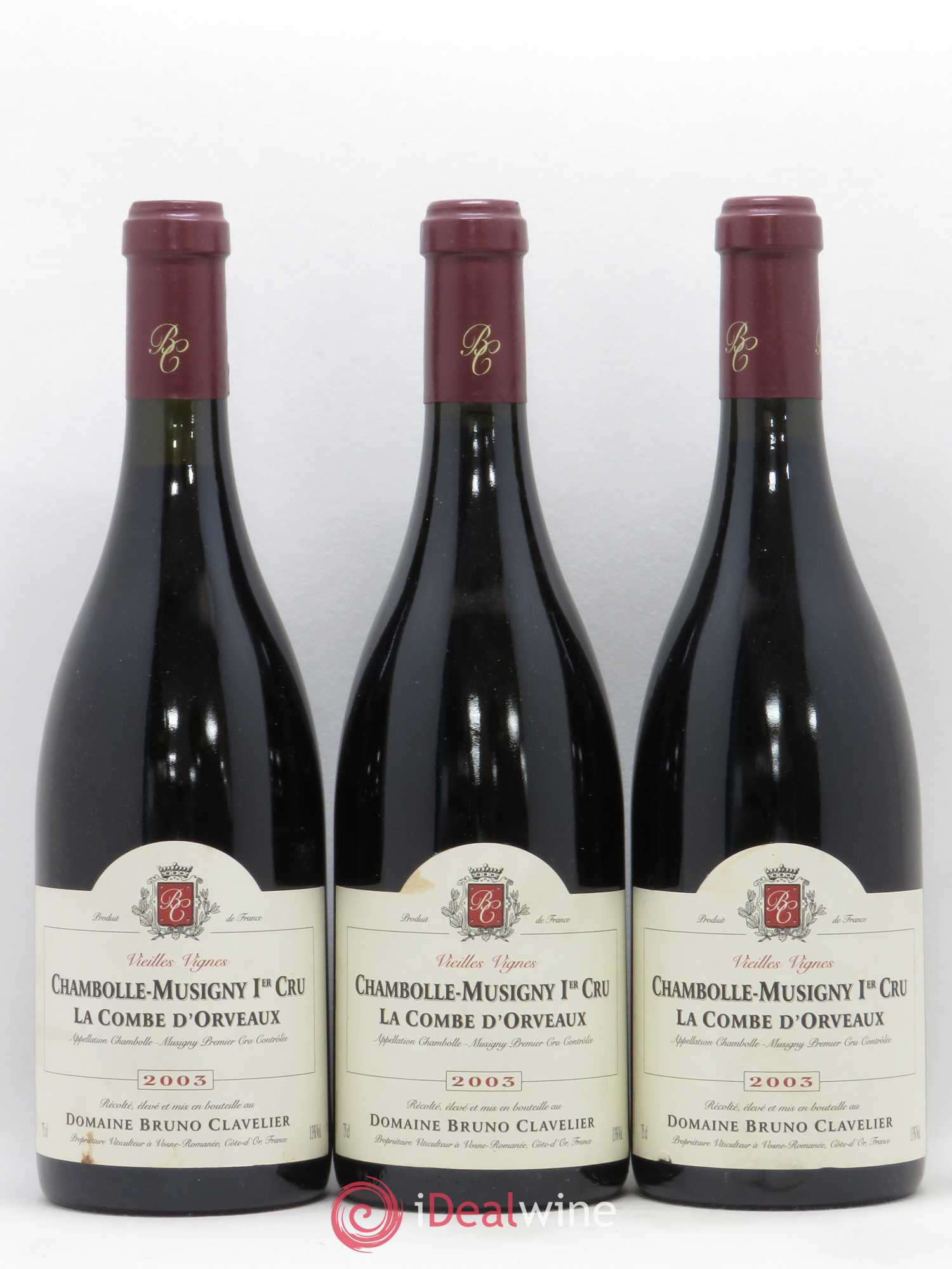 Chambolle-Musigny 1er Cru La Combe d'Orveaux Vieilles Vignes Bruno Clavelier 2003 - Lot de 3 bouteilles - 0
