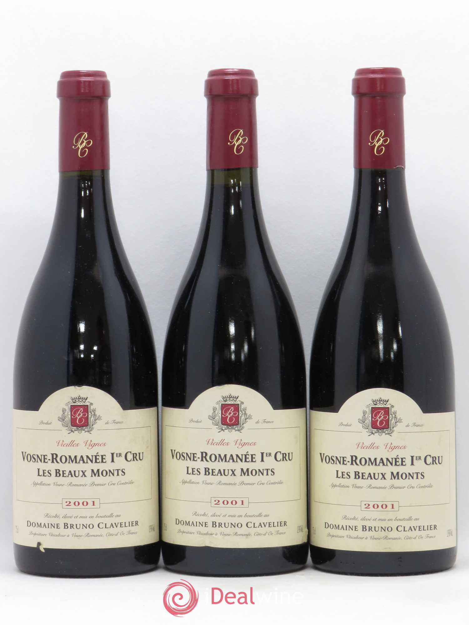 Vosne-Romanée 1er Cru Les Beaux Monts Vieilles vignes Bruno Clavelier 2001 - Lot de 3 bouteilles - 0