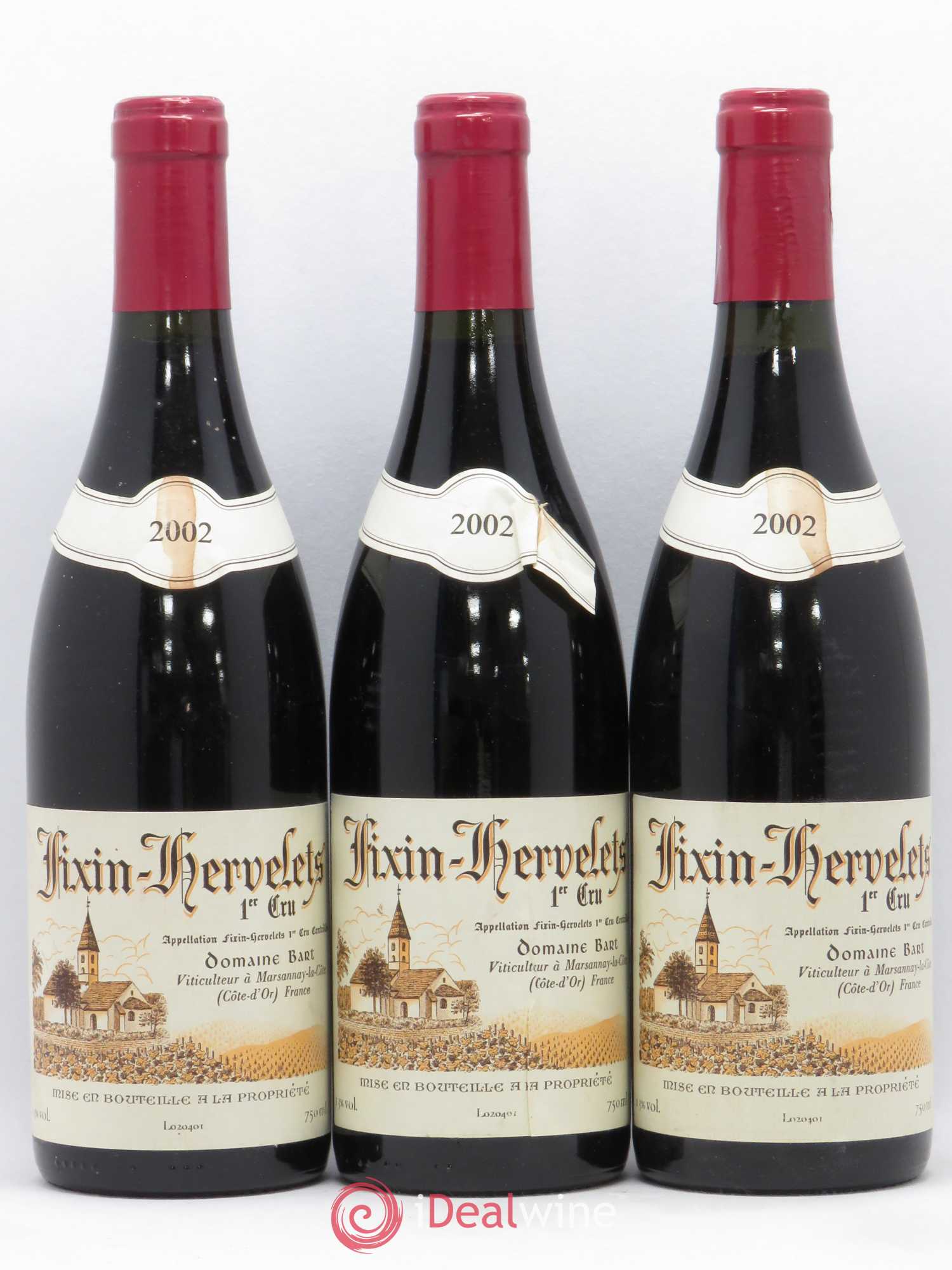 Fixin 1er Cru Hervelets Bart (Domaine) 2002 - Lot de 3 bouteilles - 0