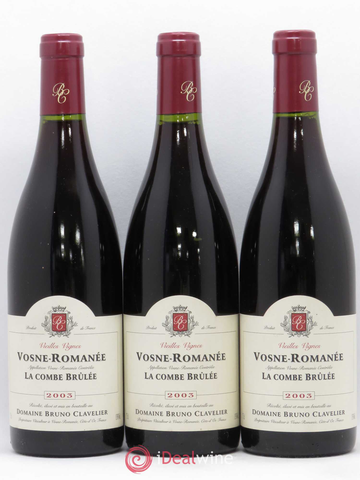 Vosne-Romanée Vieilles vignes La Combe Brûlée Bruno Clavelier 2003 - Lot de 3 bouteilles - 0