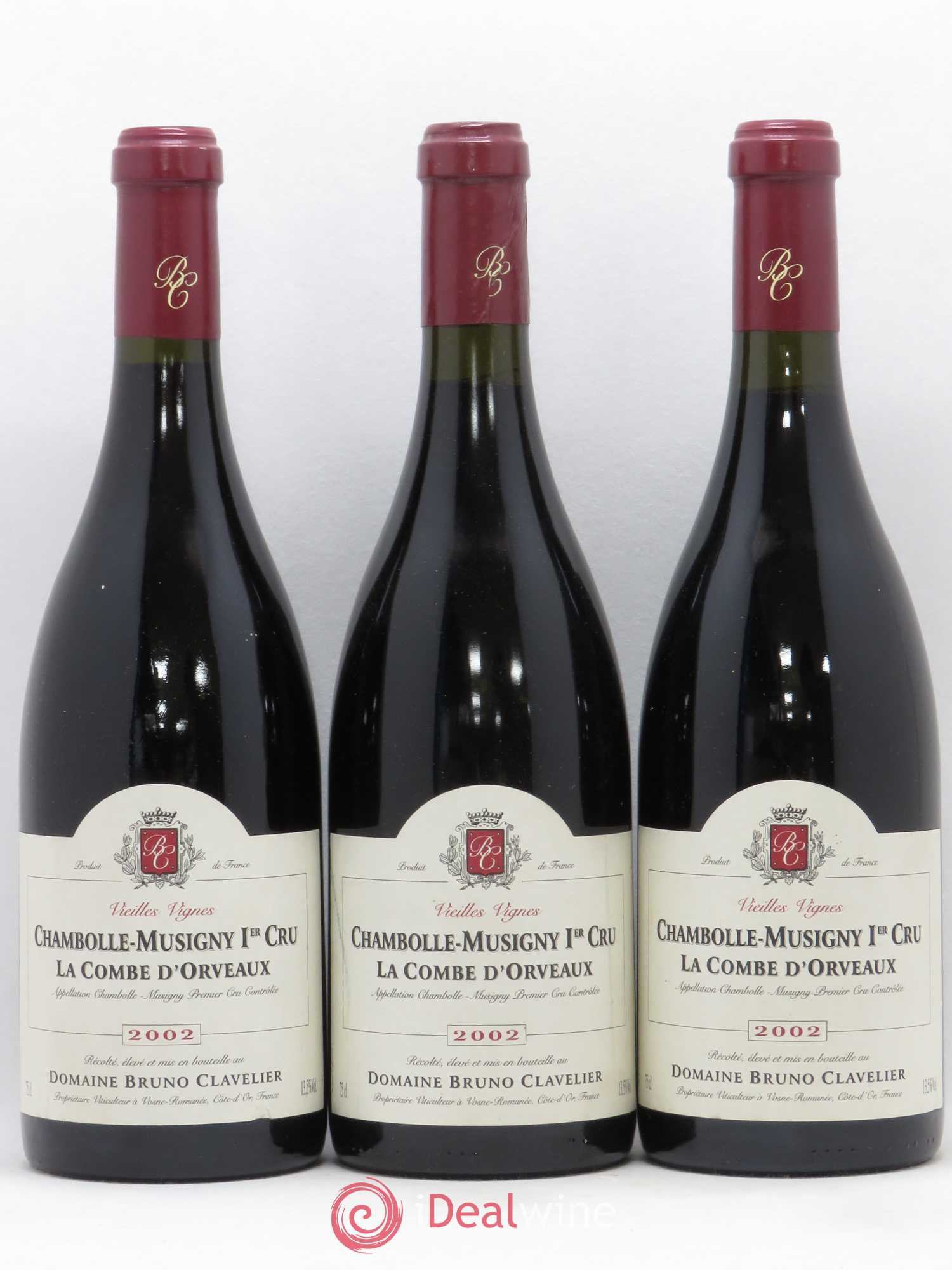 Chambolle-Musigny 1er Cru La Combe d'Orveaux Vieilles Vignes Bruno Clavelier 2002 - Lot de 3 bouteilles - 0