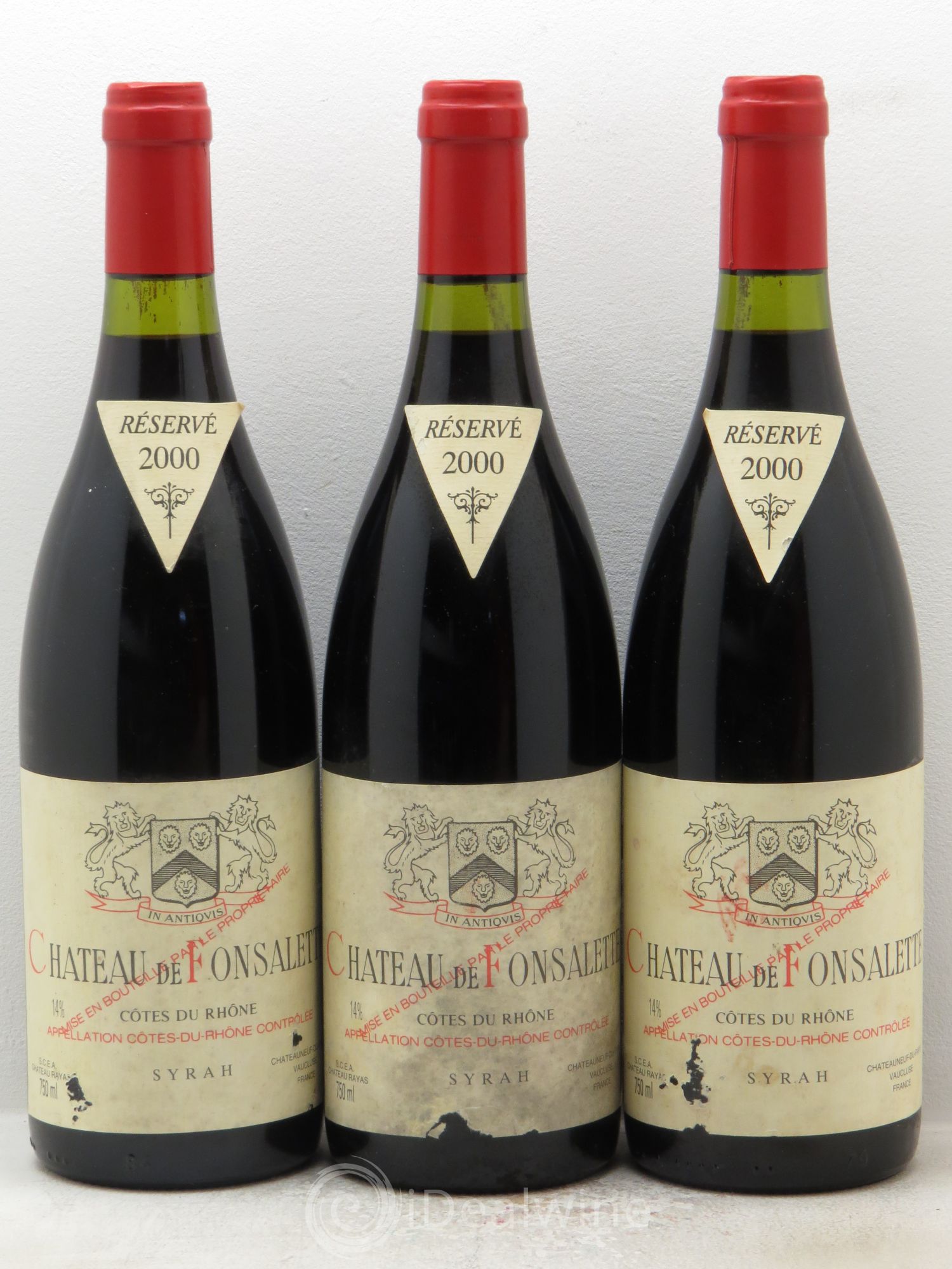 Côtes-du-Rhône Cuvée Syrah Château de Fonsalette 2000 - Lot de 3 bouteilles - 0