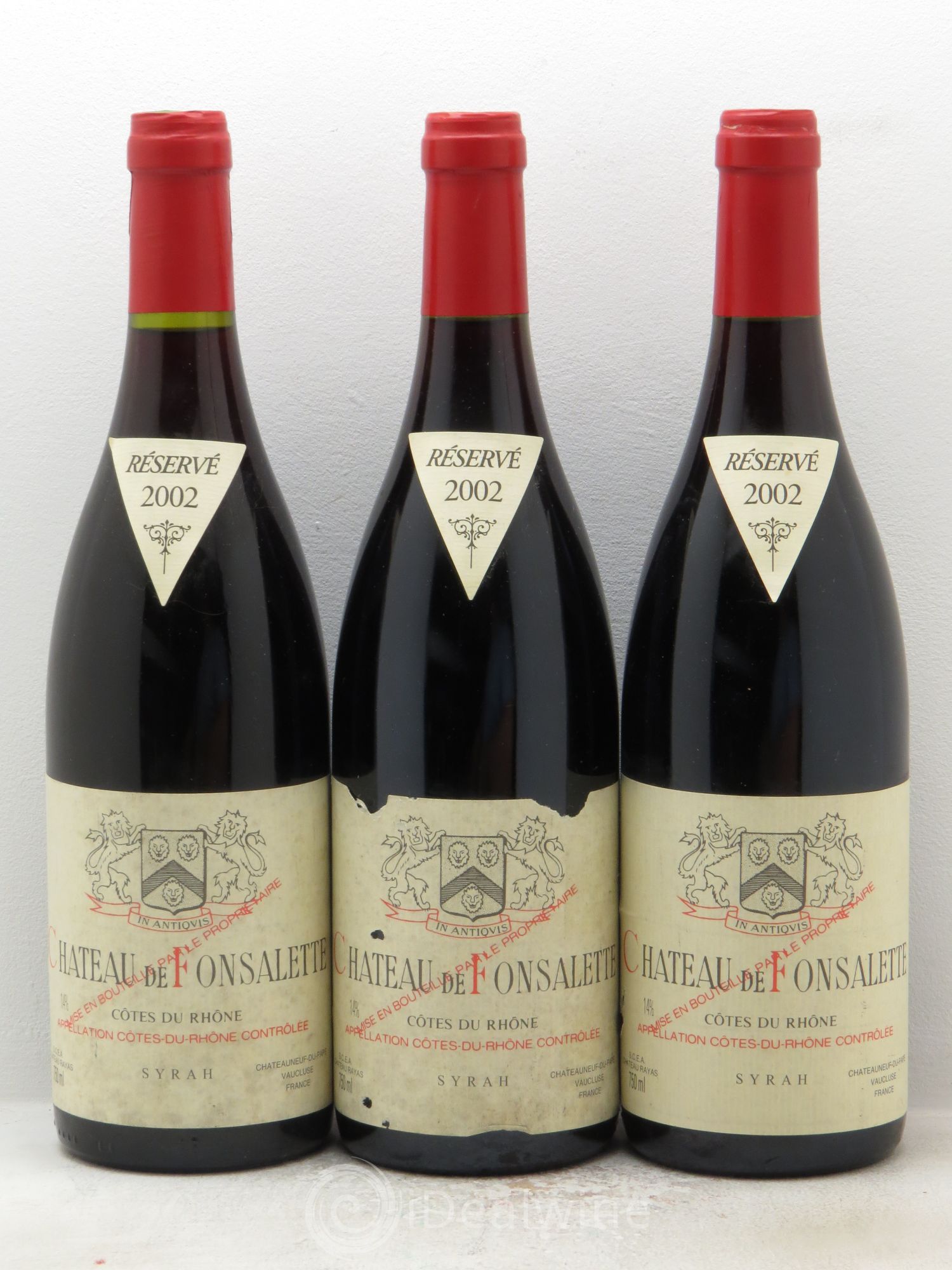 Côtes-du-Rhône Cuvée Syrah Château de Fonsalette 2002 - Lot de 3 bouteilles - 0