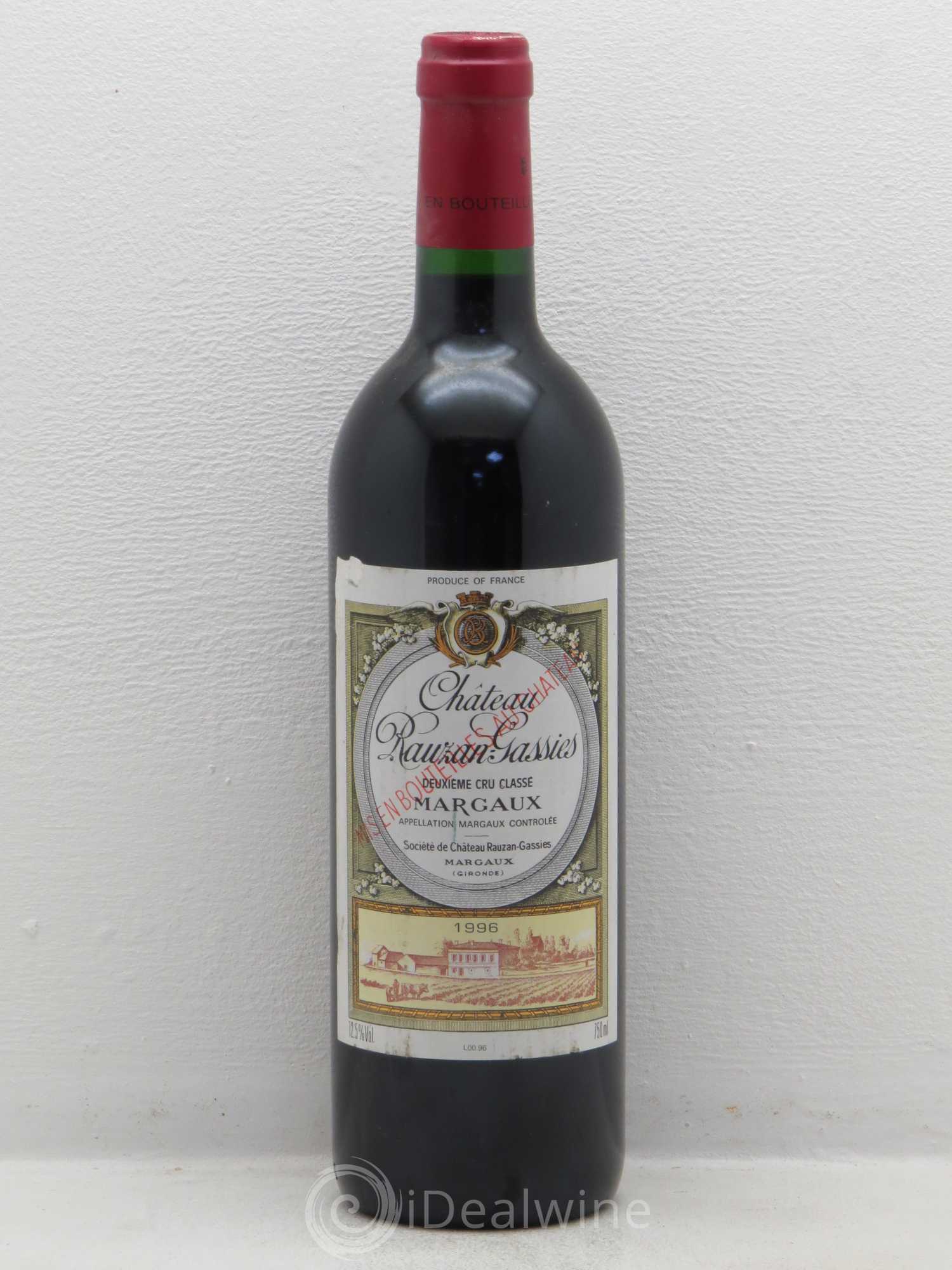 Château Rauzan-Gassies 2ème Grand Cru Classé 1996 - Lot de 1 bouteille - 0