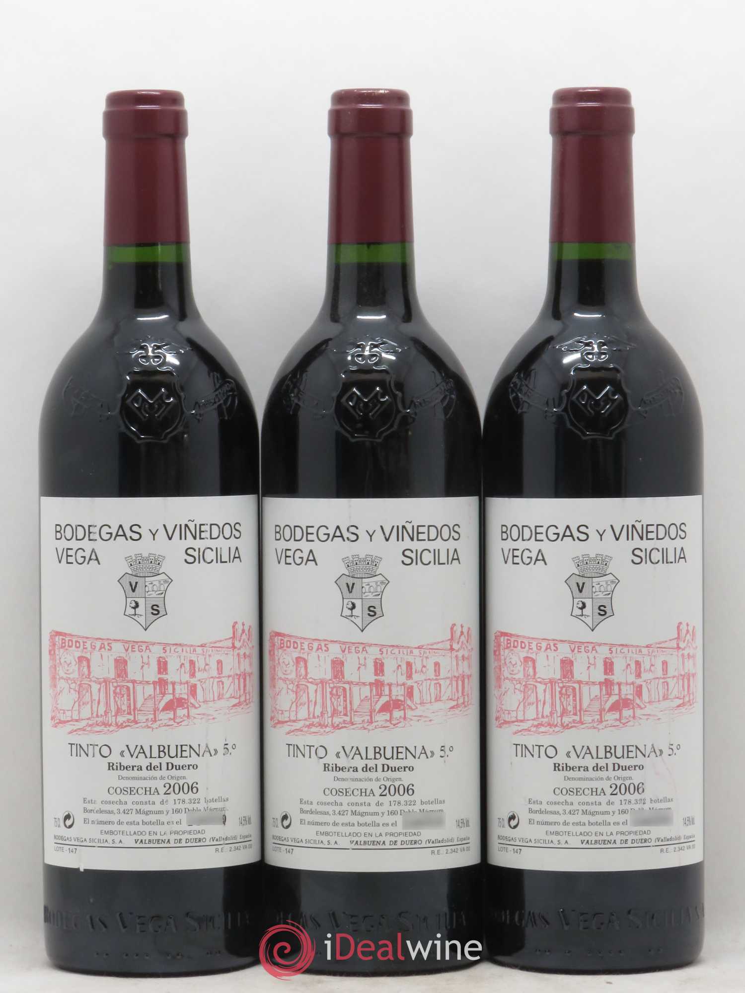 Ribera Del Duero DO Vega Sicilia Valbuena 5 ano Famille Alvarez 2006 - Lot de 3 bouteilles - 0