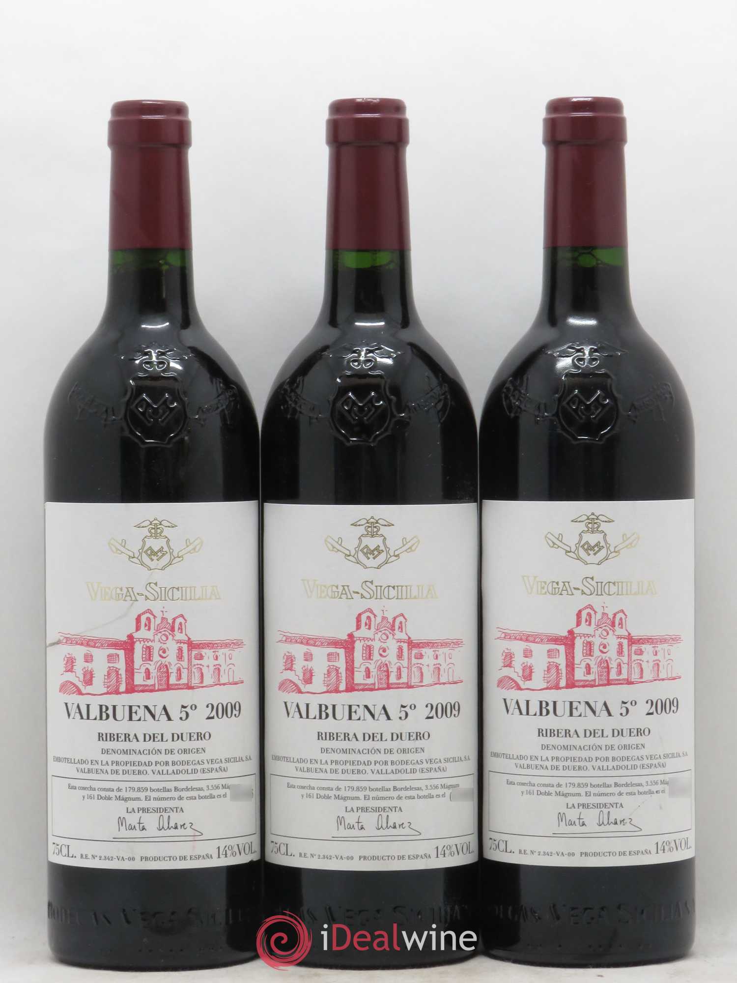 Ribera Del Duero DO Vega Sicilia Valbuena 5 ano Famille Alvarez 2009 - Lot de 3 bouteilles - 0