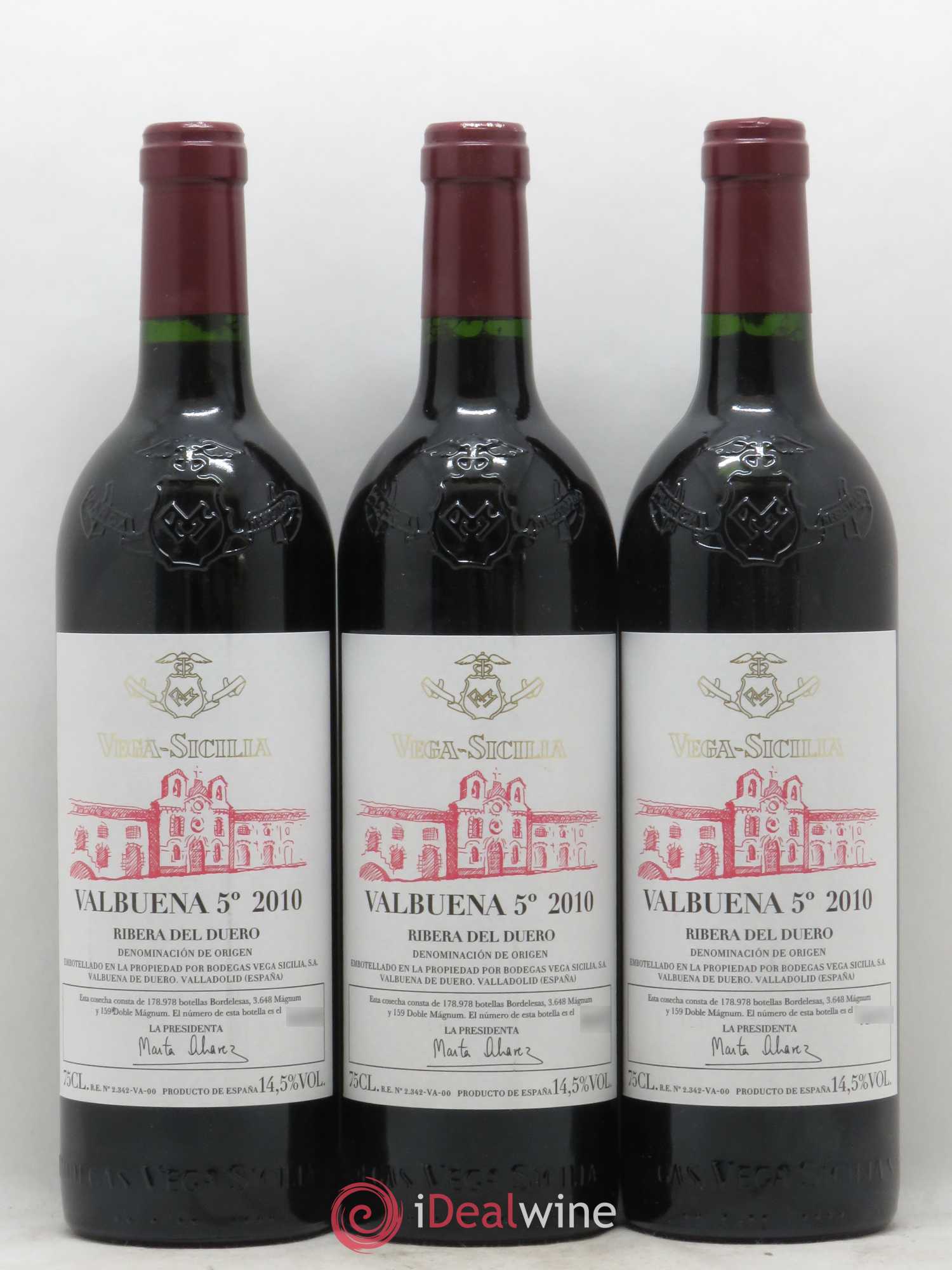 Ribera Del Duero DO Vega Sicilia Valbuena 5 ano Famille Alvarez 2010 - Lot de 3 bouteilles - 0