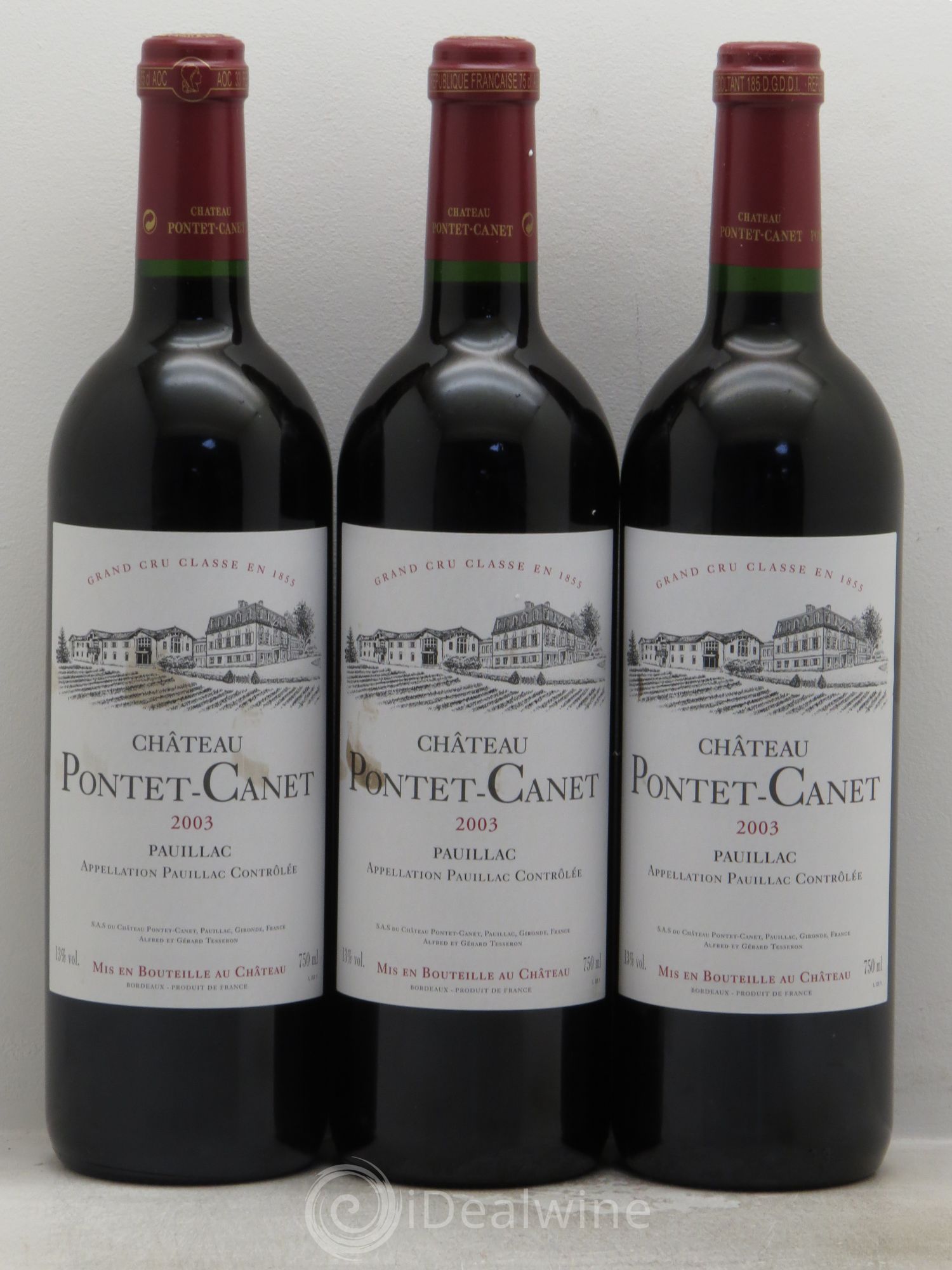 Château Pontet Canet 5ème Grand Cru Classé 2003 - Lot de 3 bouteilles - 0