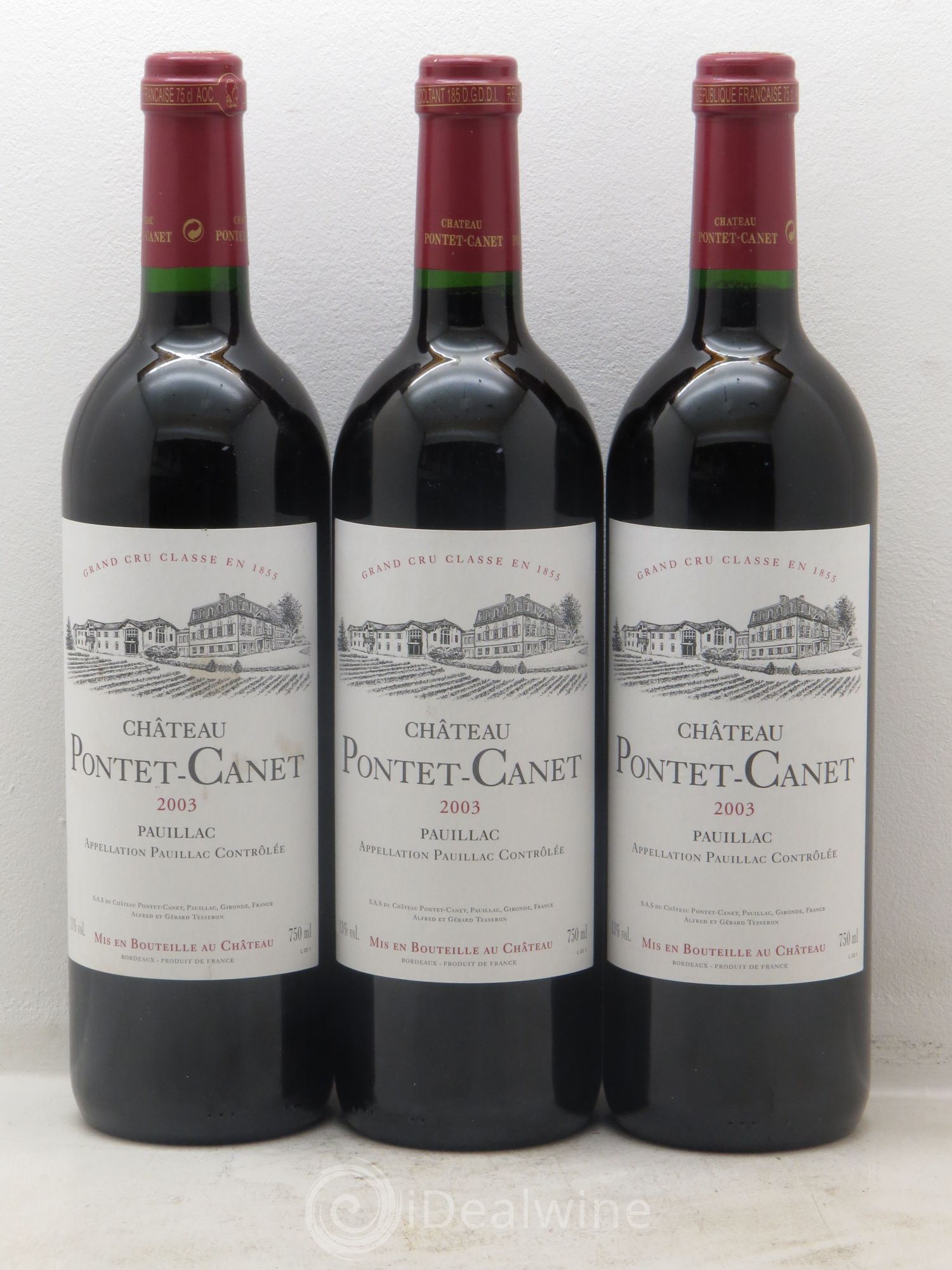 Château Pontet Canet 5ème Grand Cru Classé 2003 - Lot de 3 bouteilles - 0