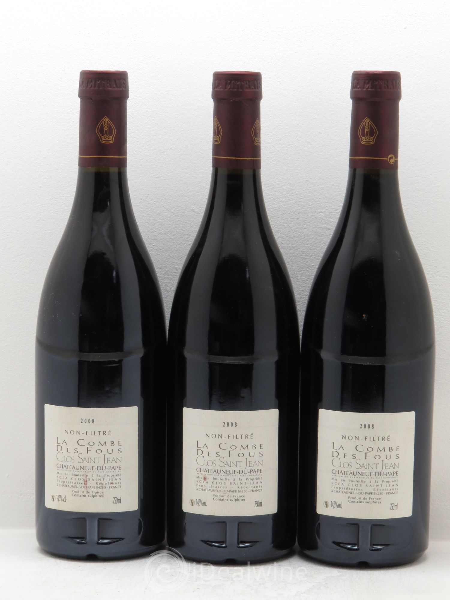 Châteauneuf-du-Pape Clos Saint-Jean La Combe des Fous Pascal et Vincent Maurel 2008 - Lot de 3 bouteilles - 1
