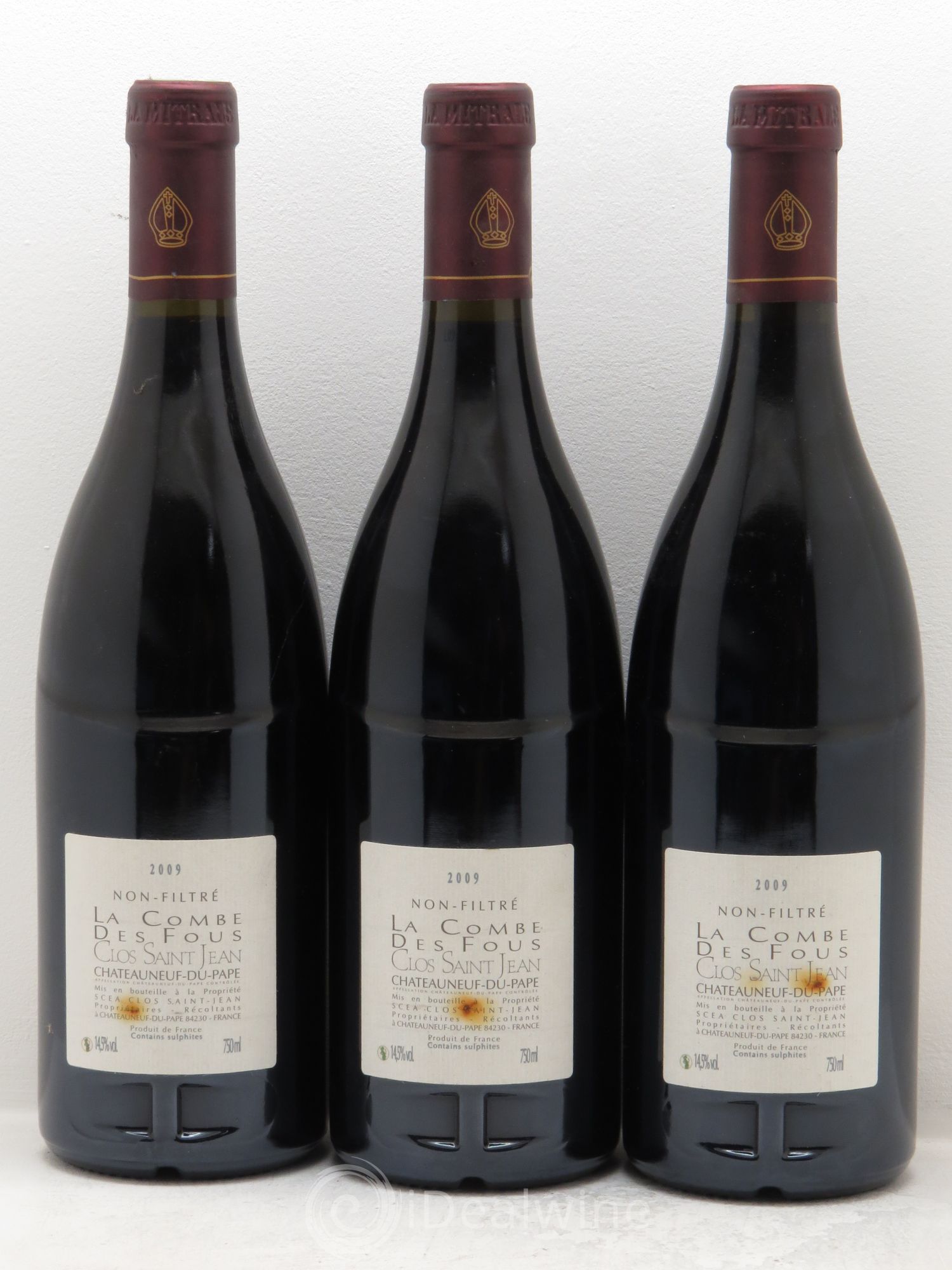 Châteauneuf-du-Pape Clos Saint-Jean La Combe des Fous Pascal et Vincent Maurel 2009 - Lot de 3 bouteilles - 1