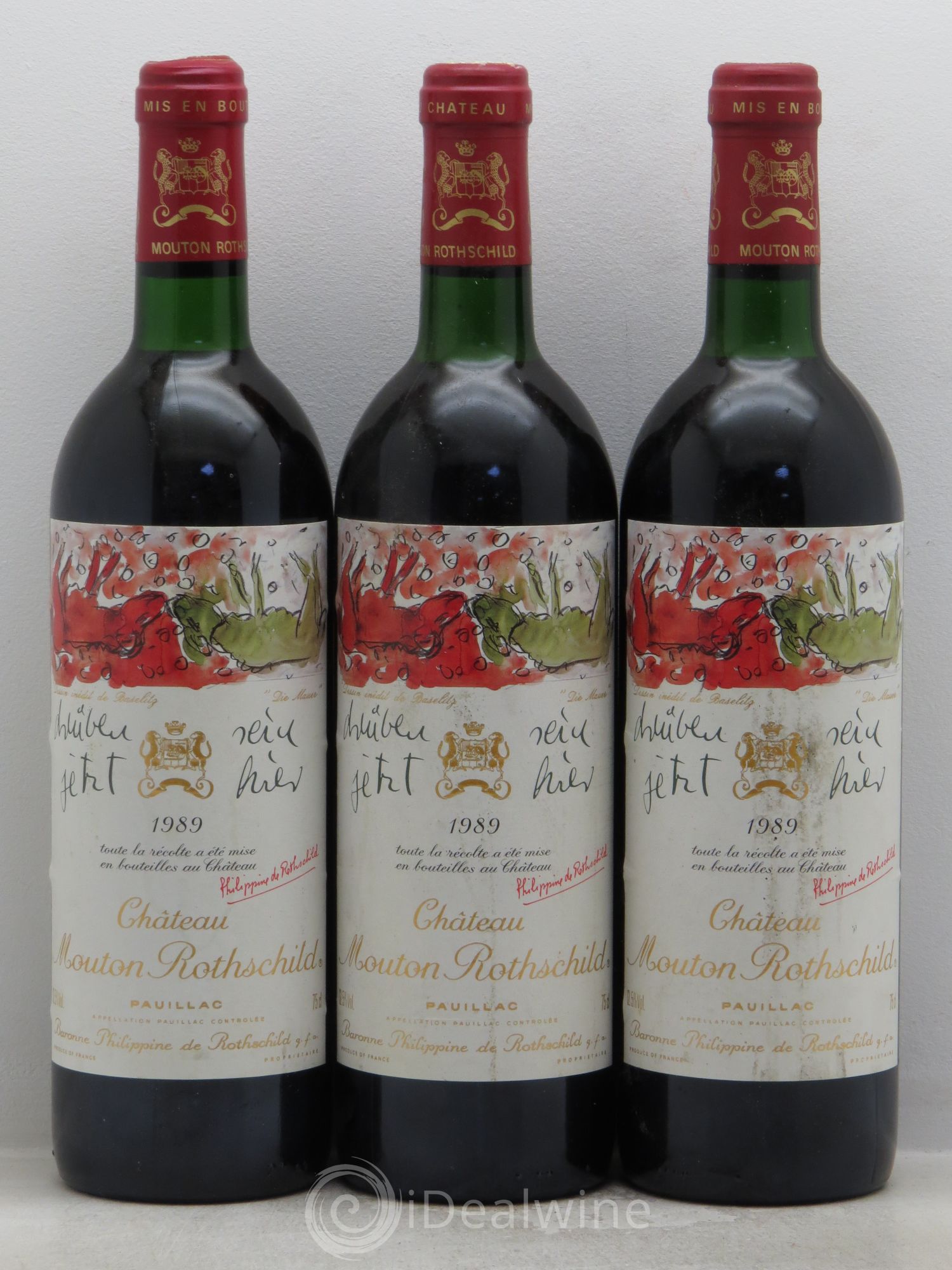 Château Mouton Rothschild 1er Grand Cru Classé 1989 - Lot de 3 bouteilles - 0