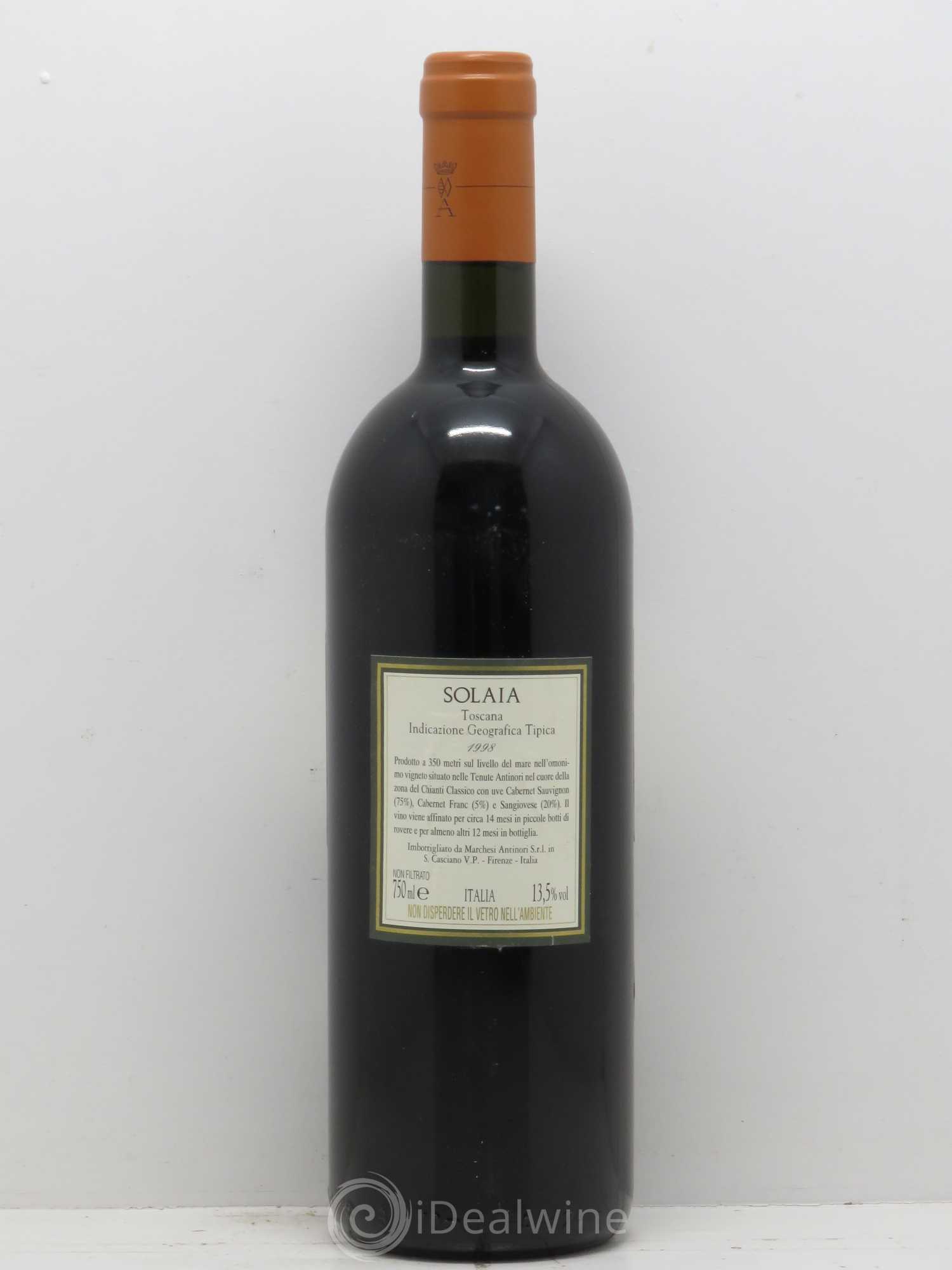 Toscana IGT Solaia Tenuta Tignanello - Marchesi Antinori 1998 - Lot de 1 bouteille - 1