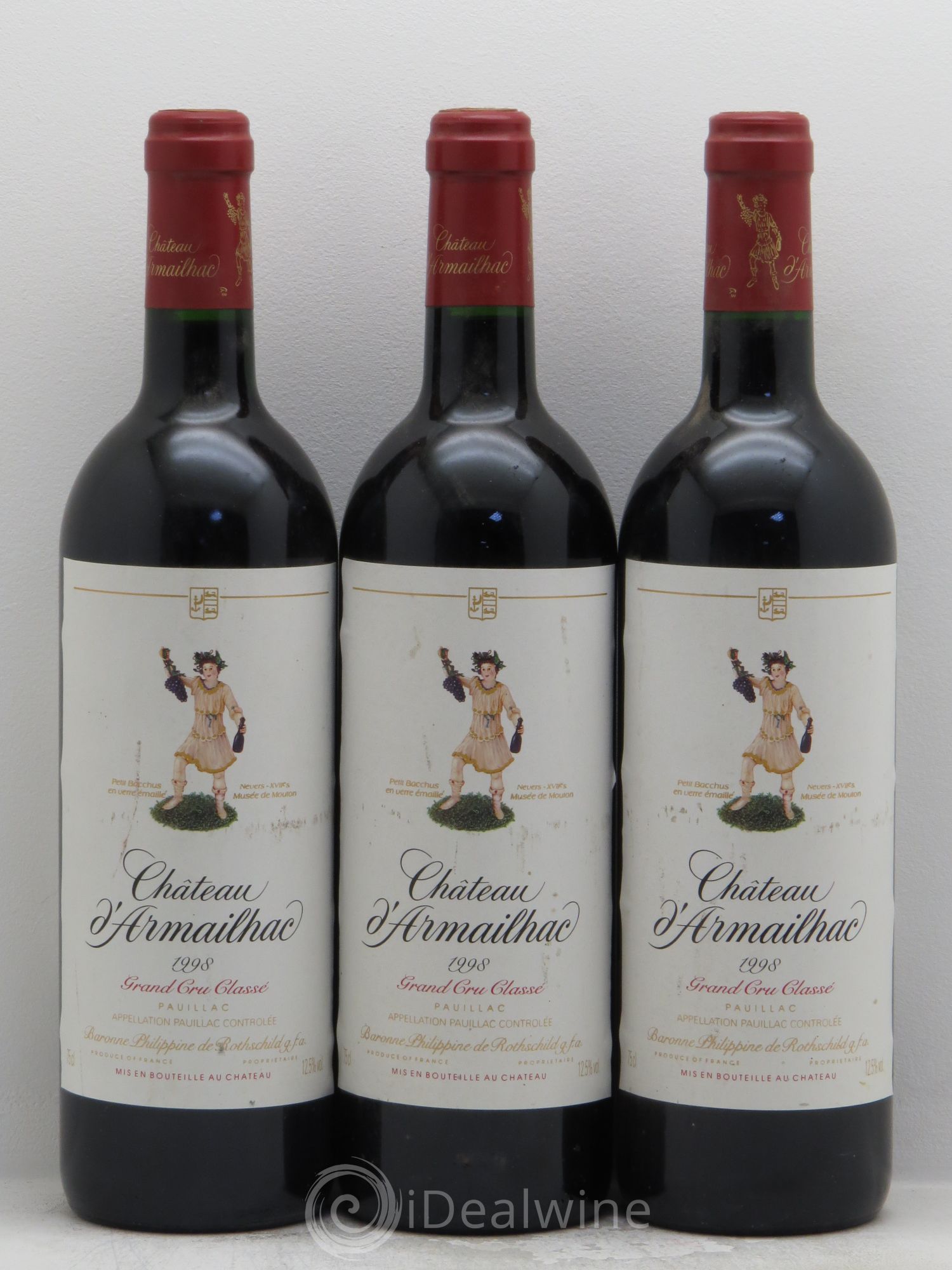 Château d' Armailhac - Mouton Baron(ne) Philippe 5ème Grand Cru Classé 1998 - Lot de 3 bouteilles - 0