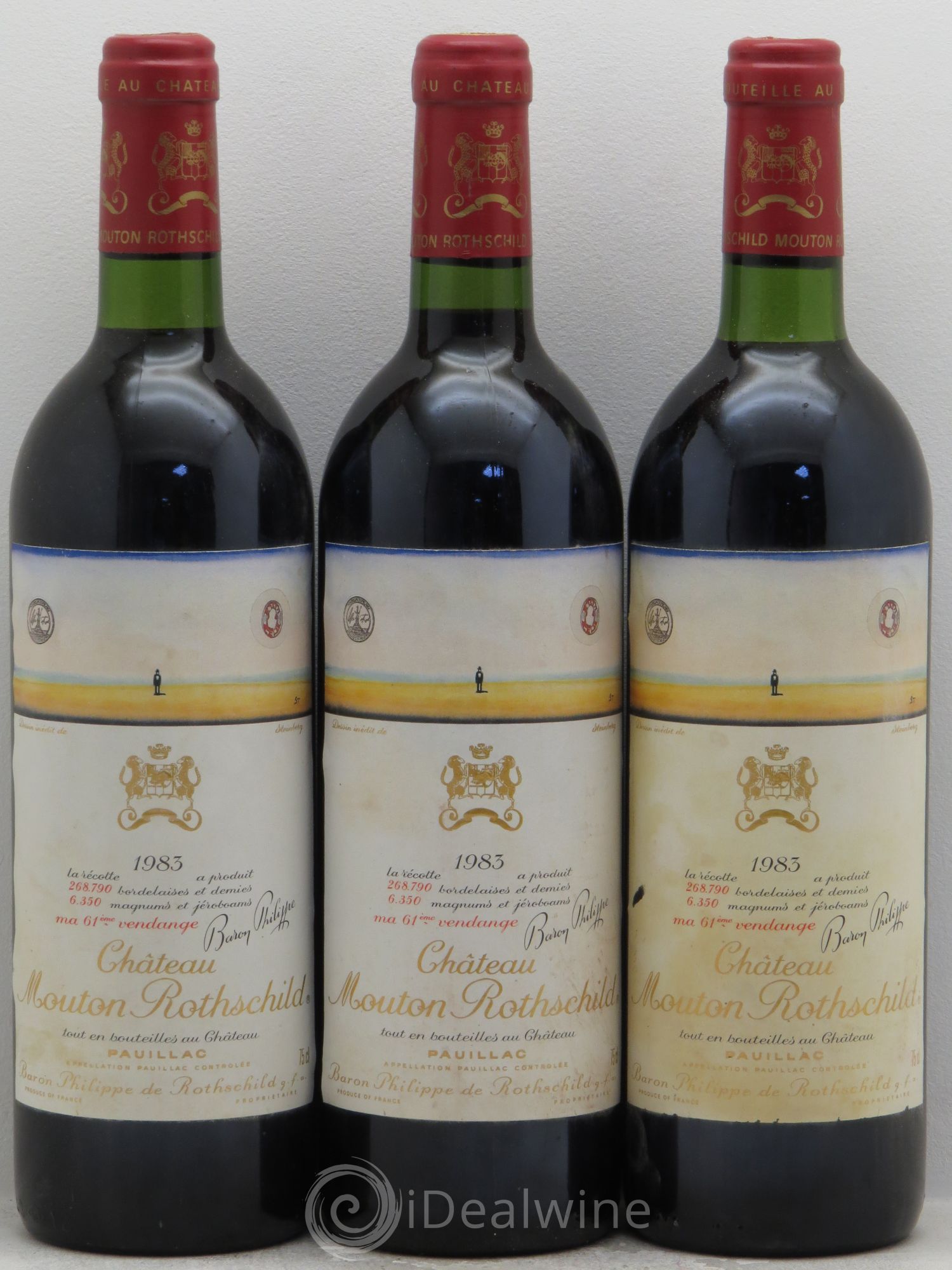 Château Mouton Rothschild 1er Grand Cru Classé 1983 - Lot de 3 bouteilles - 0