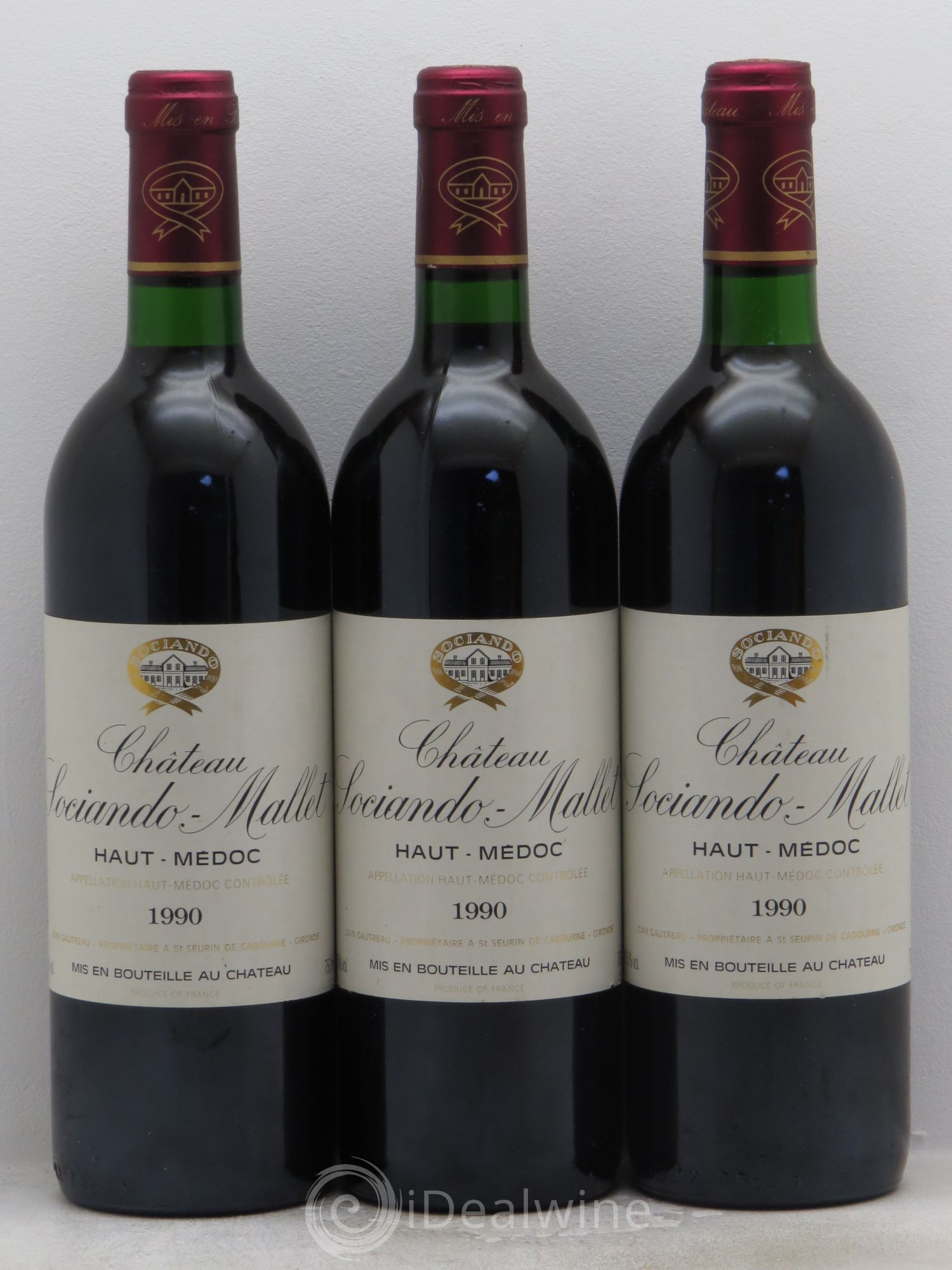 Château Sociando Mallet 1990 - Lot de 3 bouteilles - 0