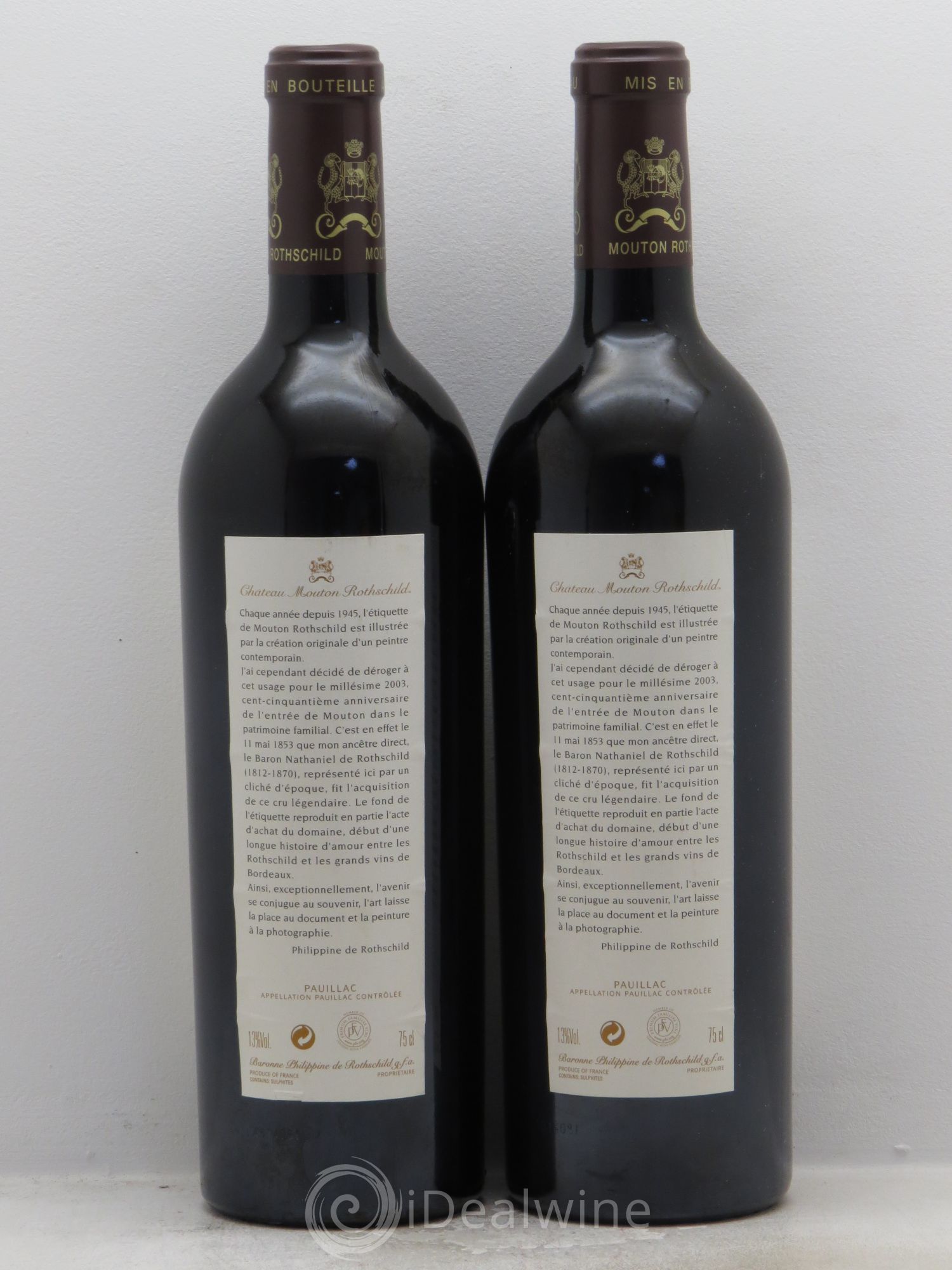 Château Mouton Rothschild 1er Grand Cru Classé 2003 - Lot de 2 bouteilles - 1