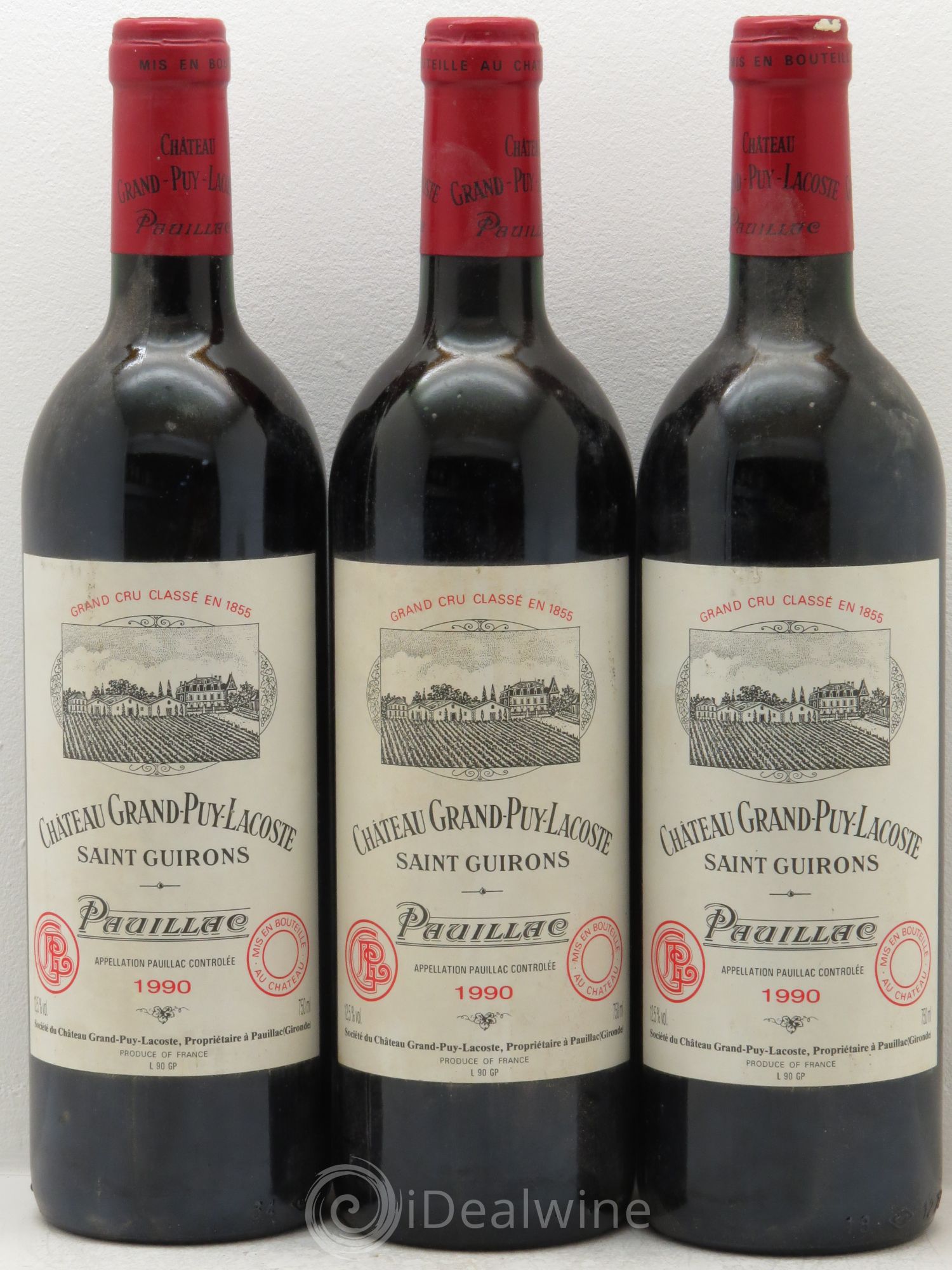 Château Grand Puy Lacoste 5ème Grand Cru Classé 1990 - Lot de 3 bouteilles - 0