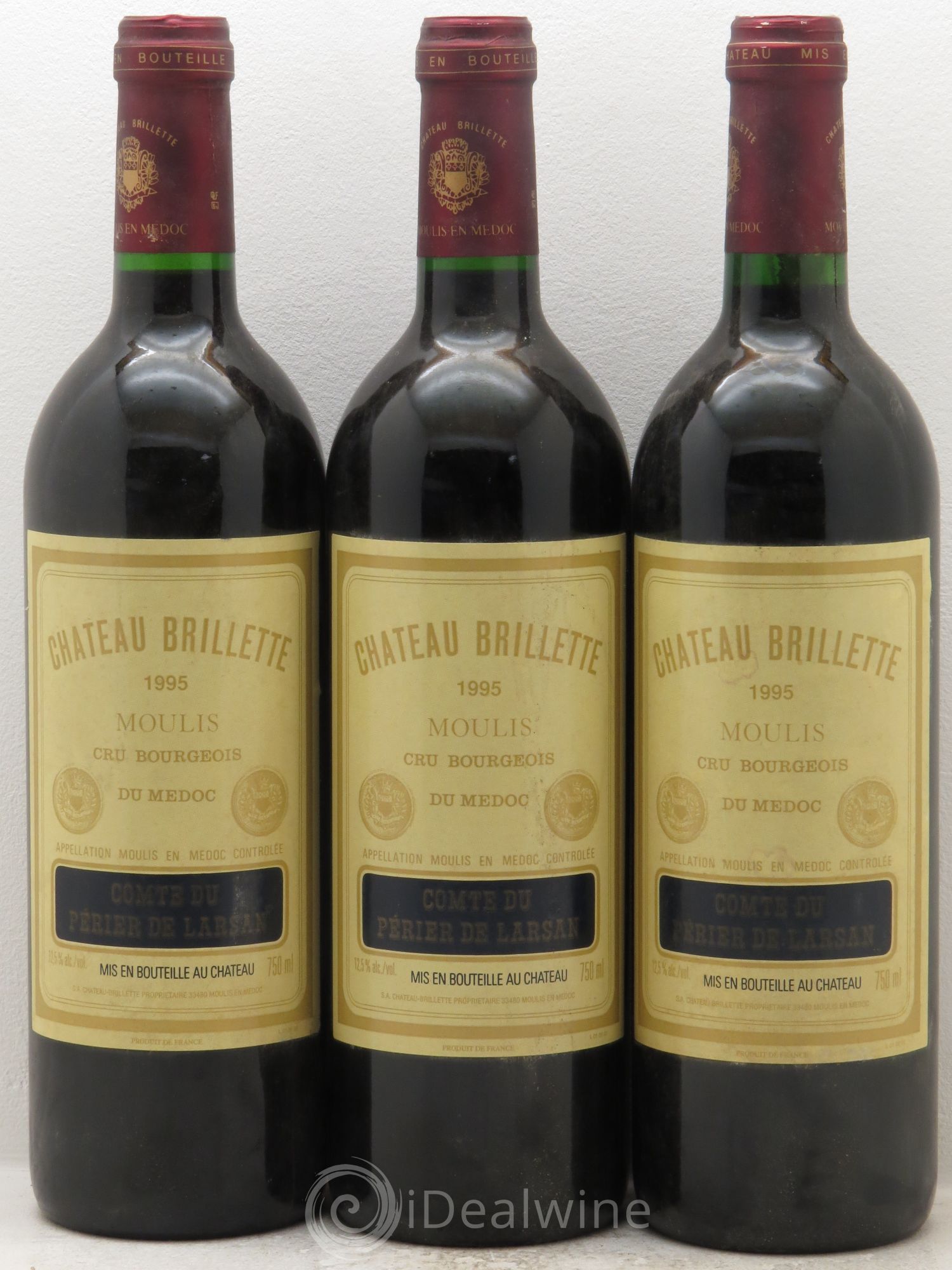 Château Brillette Cru Bourgeois 1995 - Lot de 3 bouteilles - 0