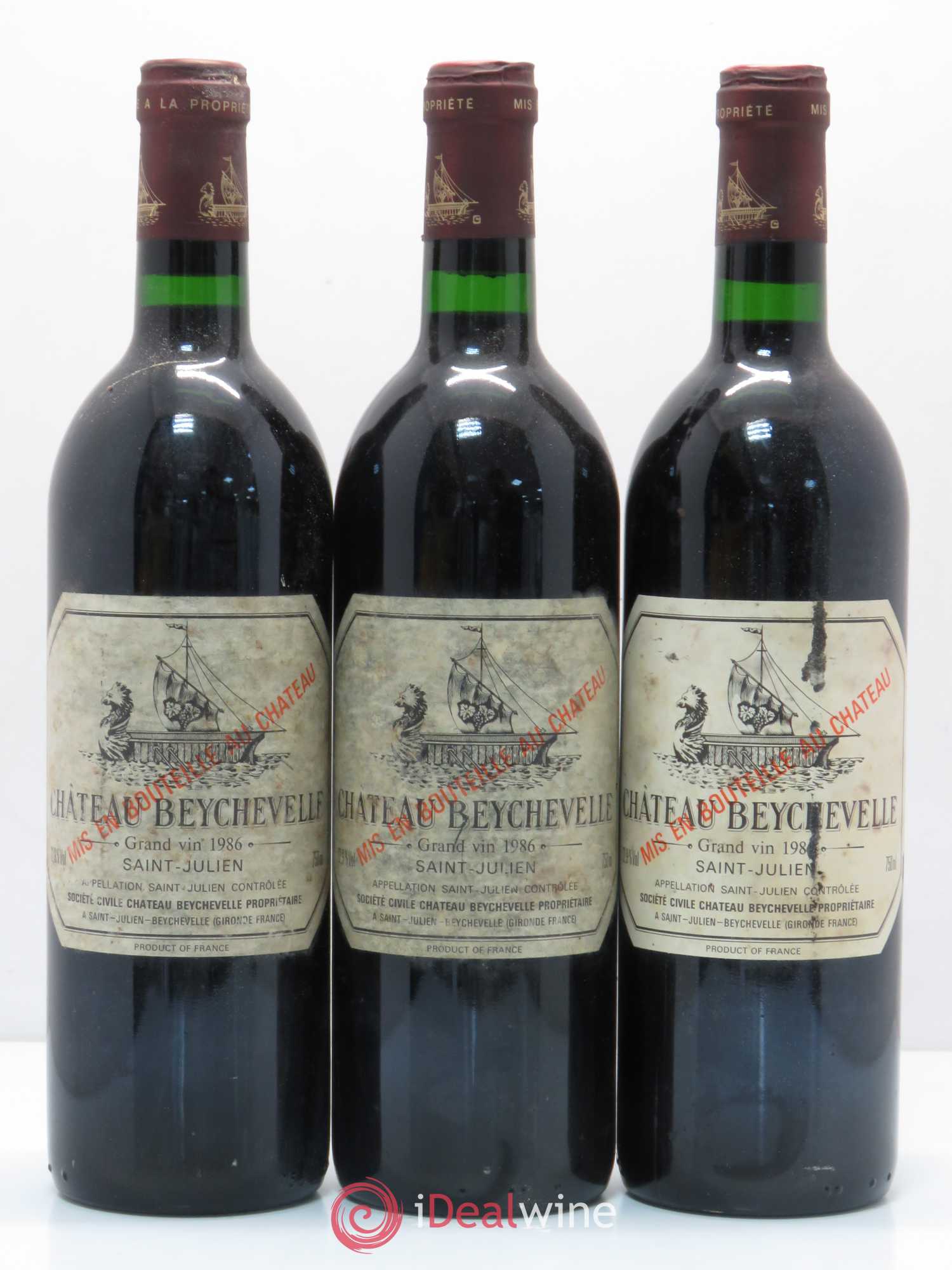 Château Beychevelle 4ème Grand Cru Classé 1986 - Lot de 3 bouteilles - 0