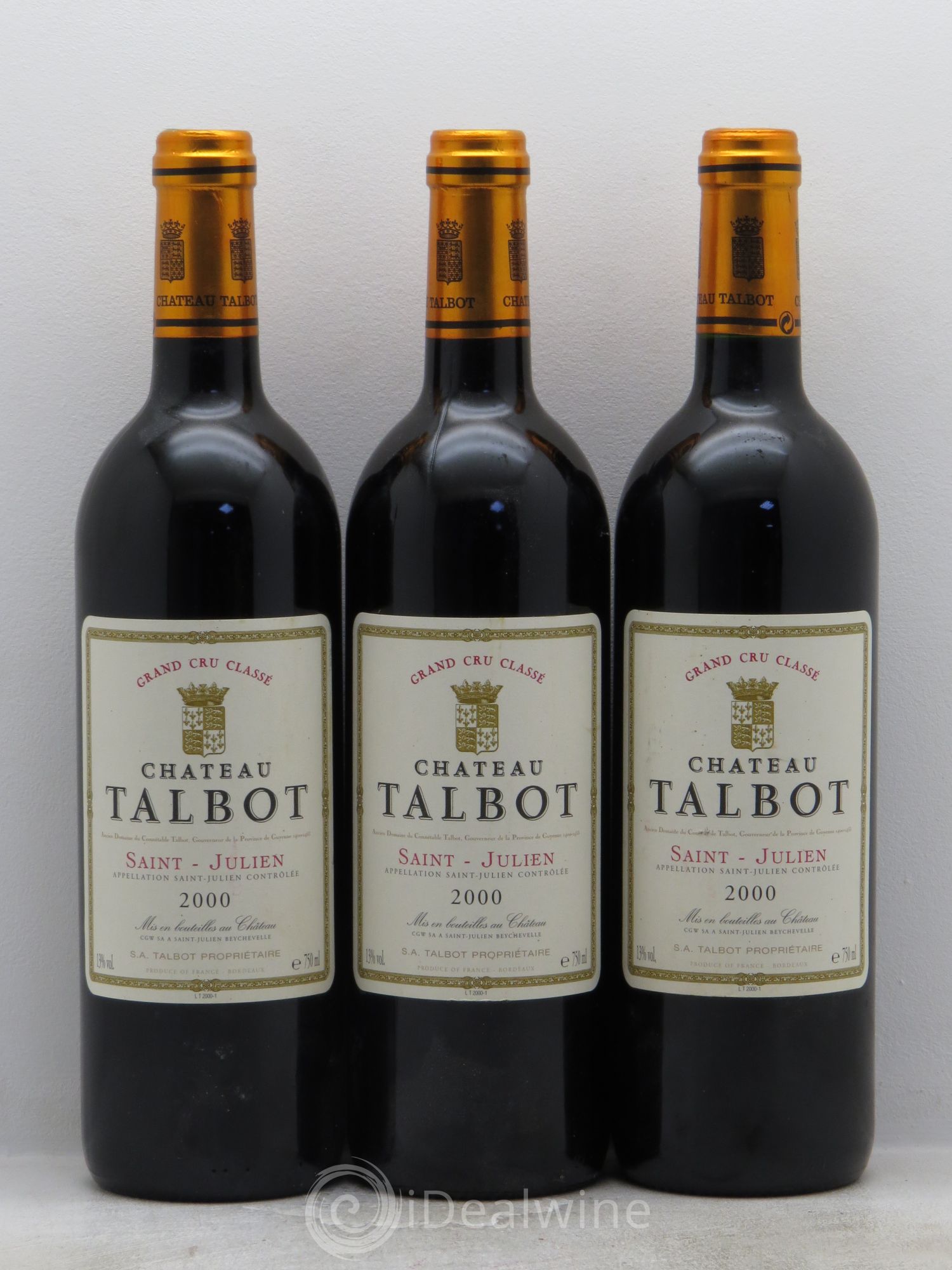 Château Talbot 4ème Grand Cru Classé 2000 - Lot de 3 bouteilles - 0