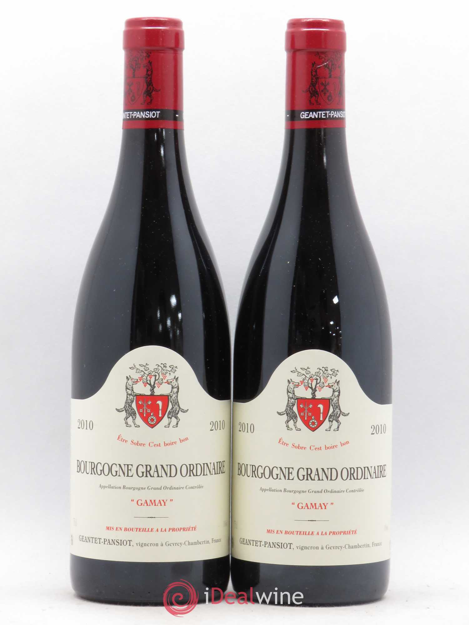 Bourgogne Grand Ordinaire Gamay Geantet Pansiot (sans prix de réserve) 2010 - Posten von 2 Flaschen - 0