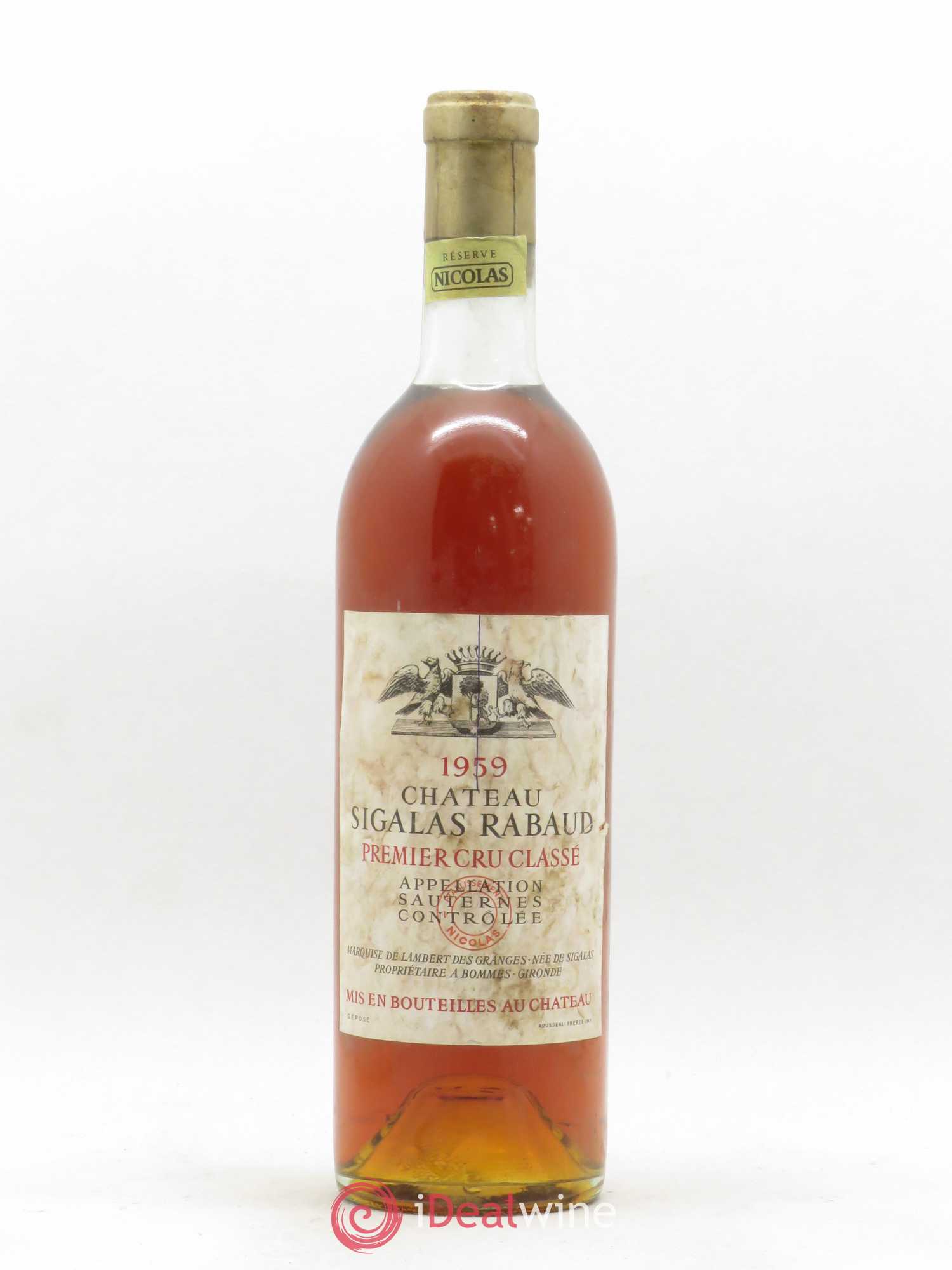 Château Sigalas Rabaud 1er Grand Cru Classé 1959 - Posten von 1 Flasche - 0