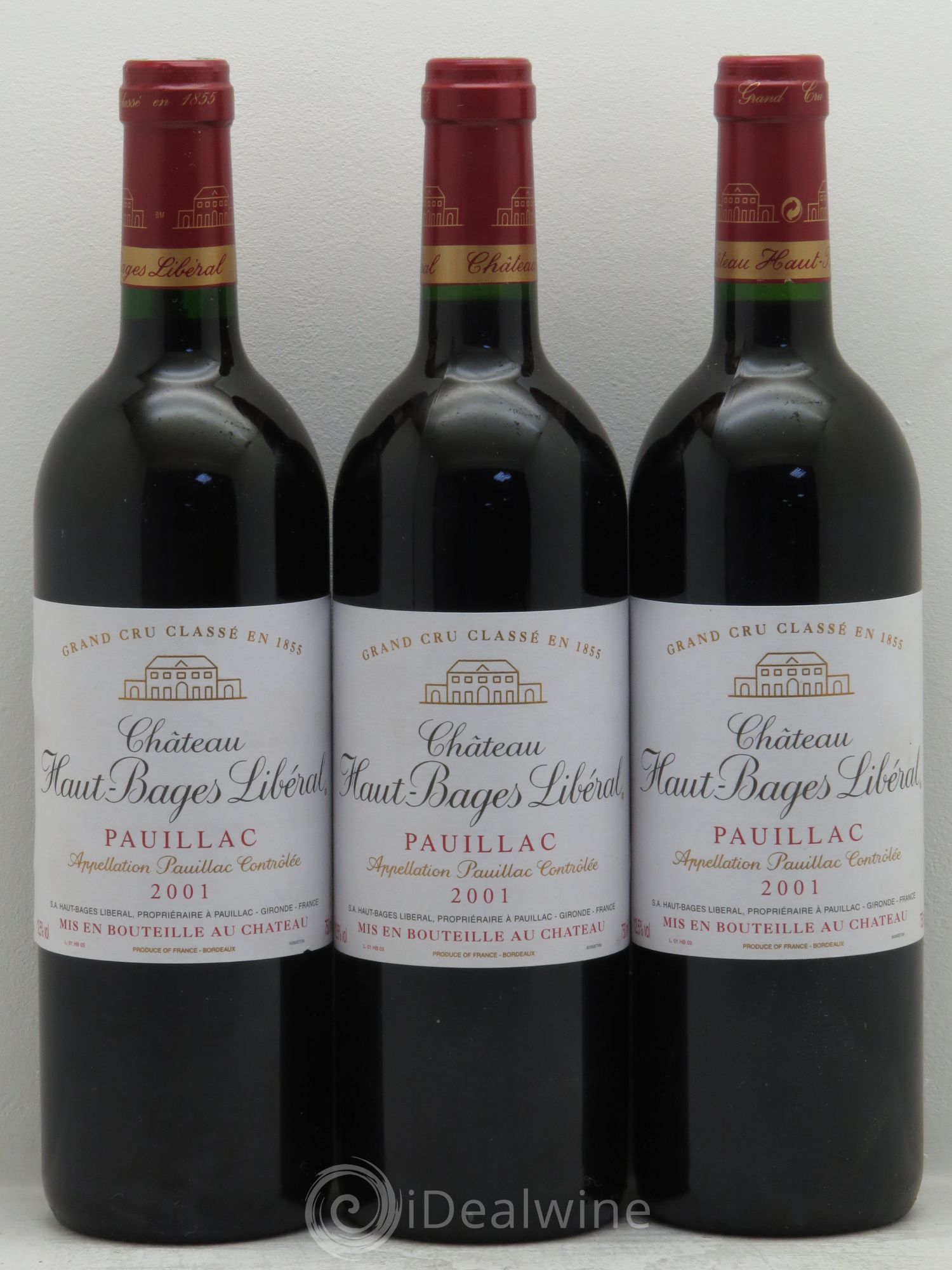 Château Haut Bages Libéral 5ème Grand Cru Classé 2001 - Lot de 3 bouteilles - 0