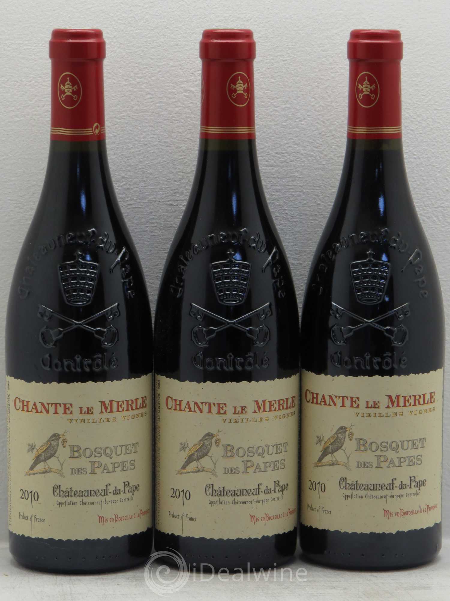 Châteauneuf-du-Pape Bosquet des Papes Chante Le Merle Vieilles Vignes Famille Boiron 2010 - Lot de 3 bouteilles - 0