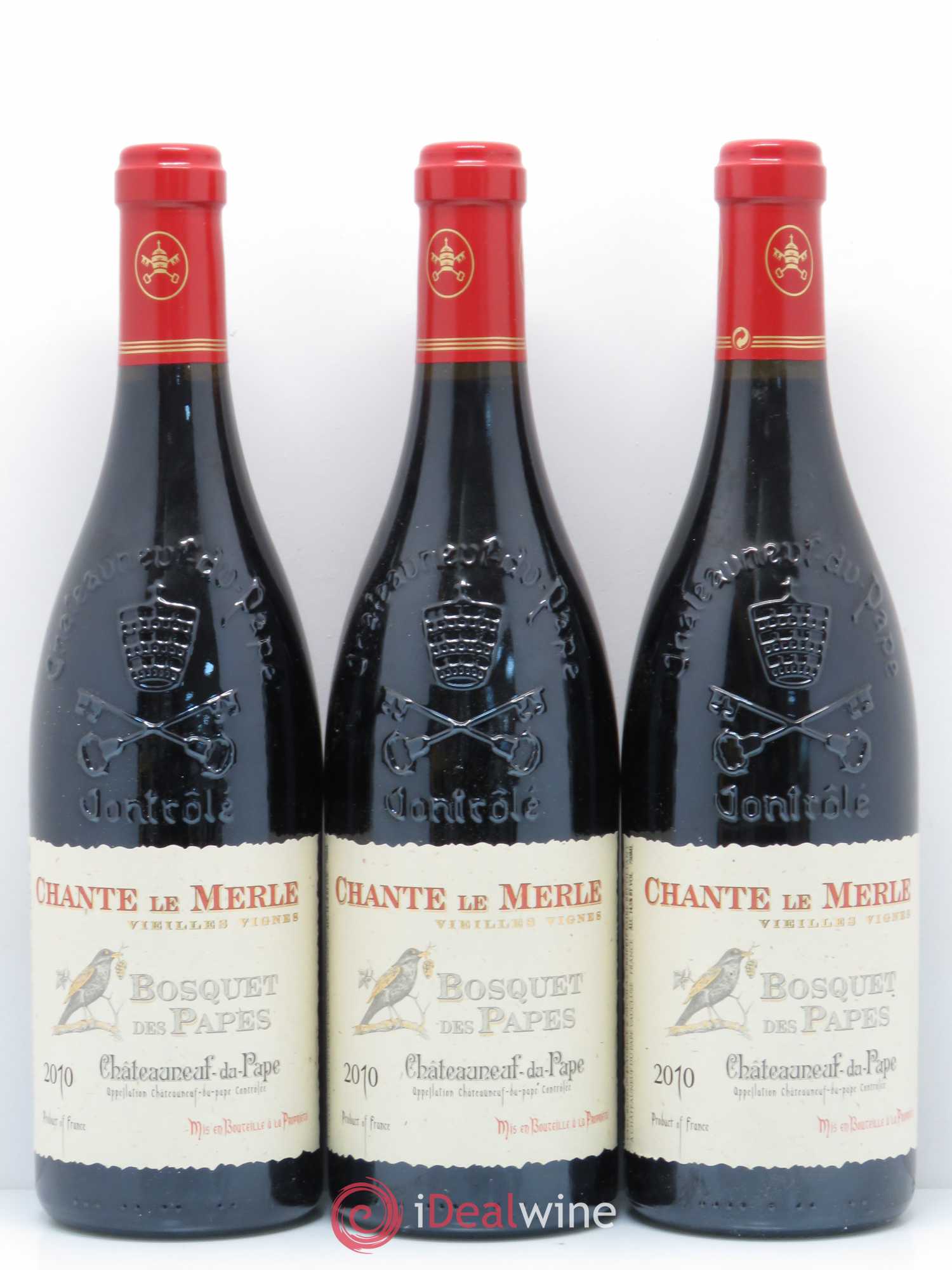 Châteauneuf-du-Pape Bosquet des Papes Chante Le Merle Vieilles Vignes Famille Boiron 2010 - Lot de 3 bouteilles - 0