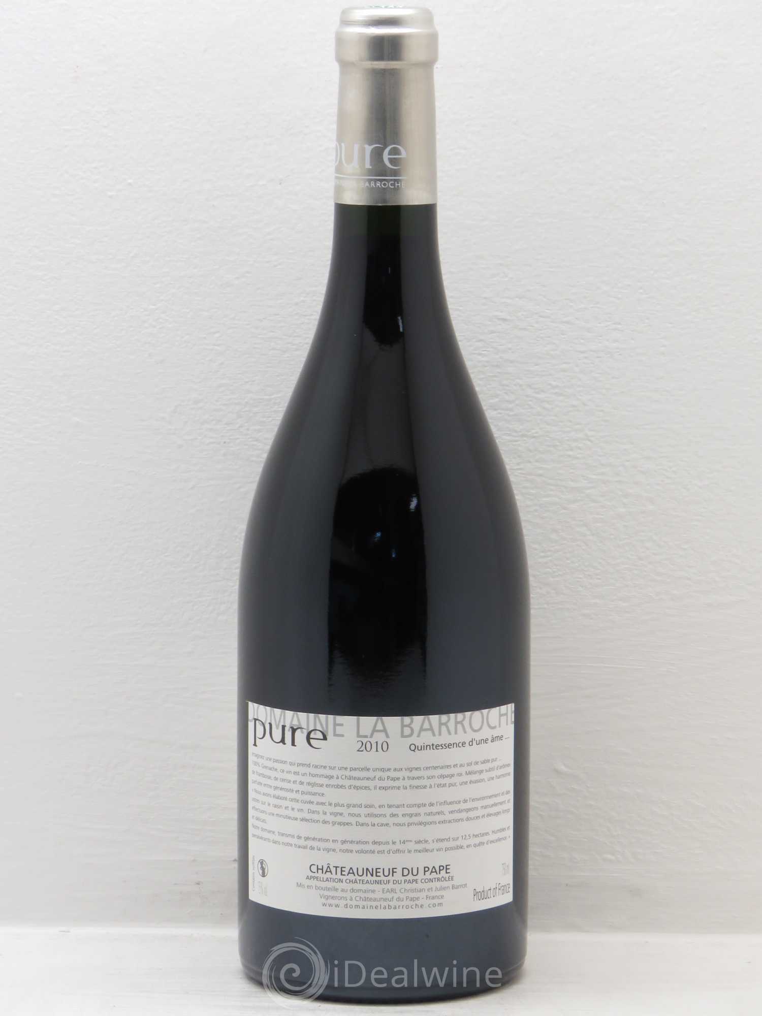 Châteauneuf-du-Pape Cuvée Pure Domaine La Barroche 2010 - Lot de 1 bouteille - 1