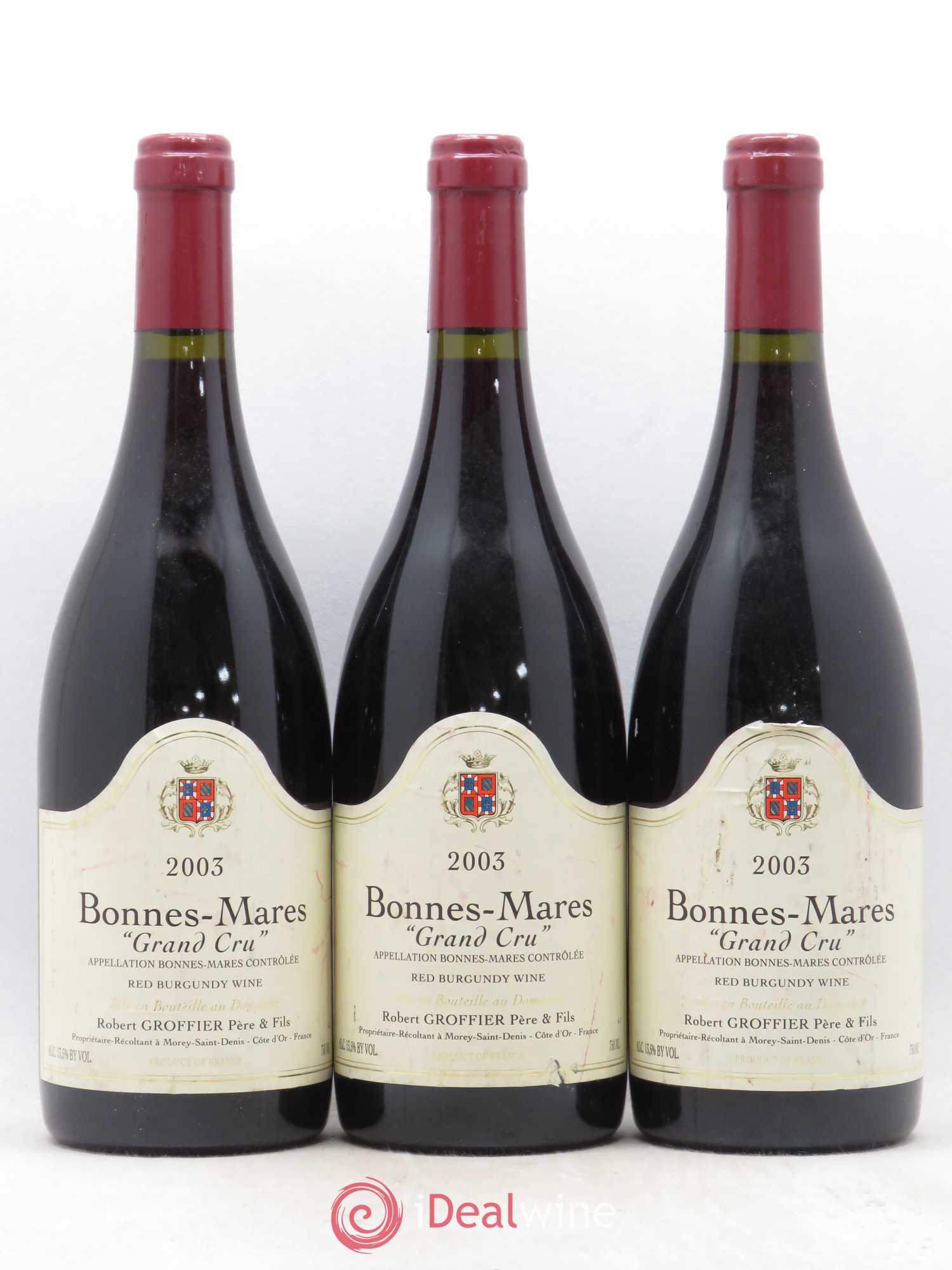 Bonnes-Mares Grand Cru Robert Groffier Père & Fils (Domaine) (sans prix de réserve) 2003 - Lot de 3 bouteilles - 0
